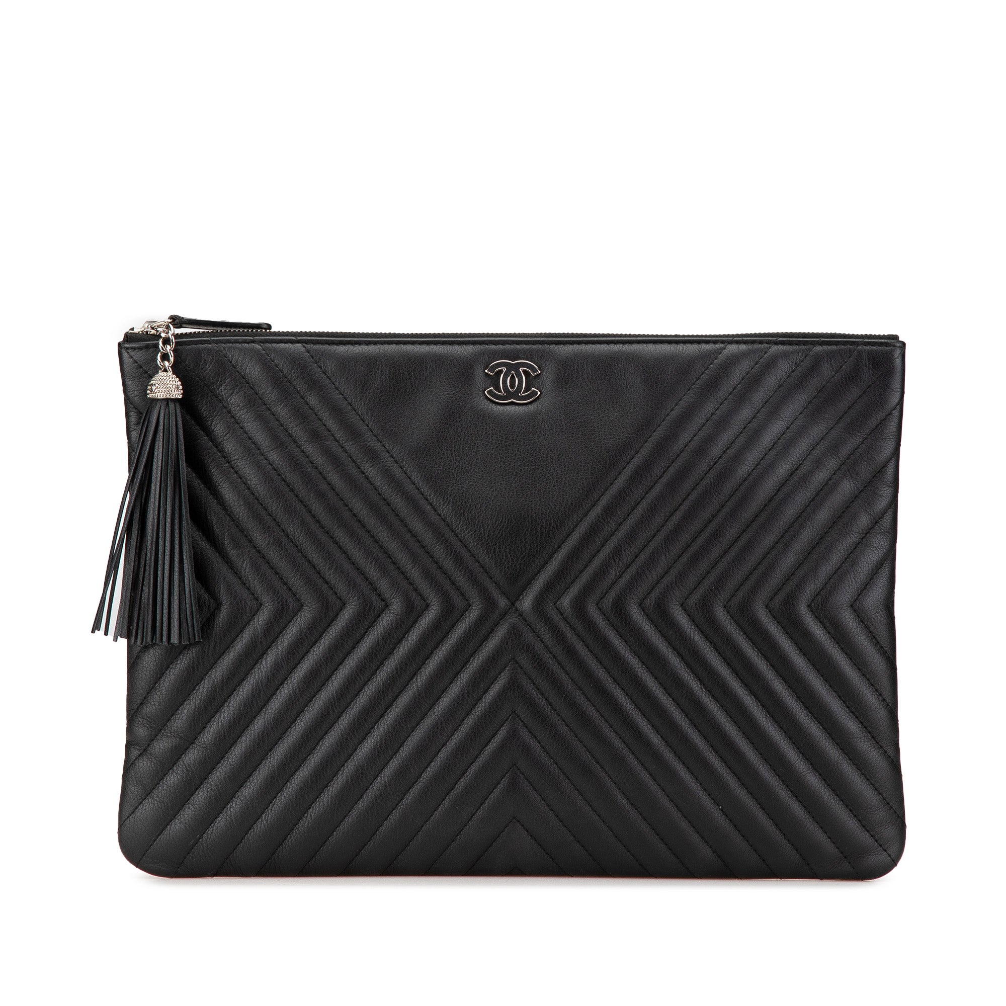 Large Diagonal Chevron Calfskin Tassel O Case Clutch