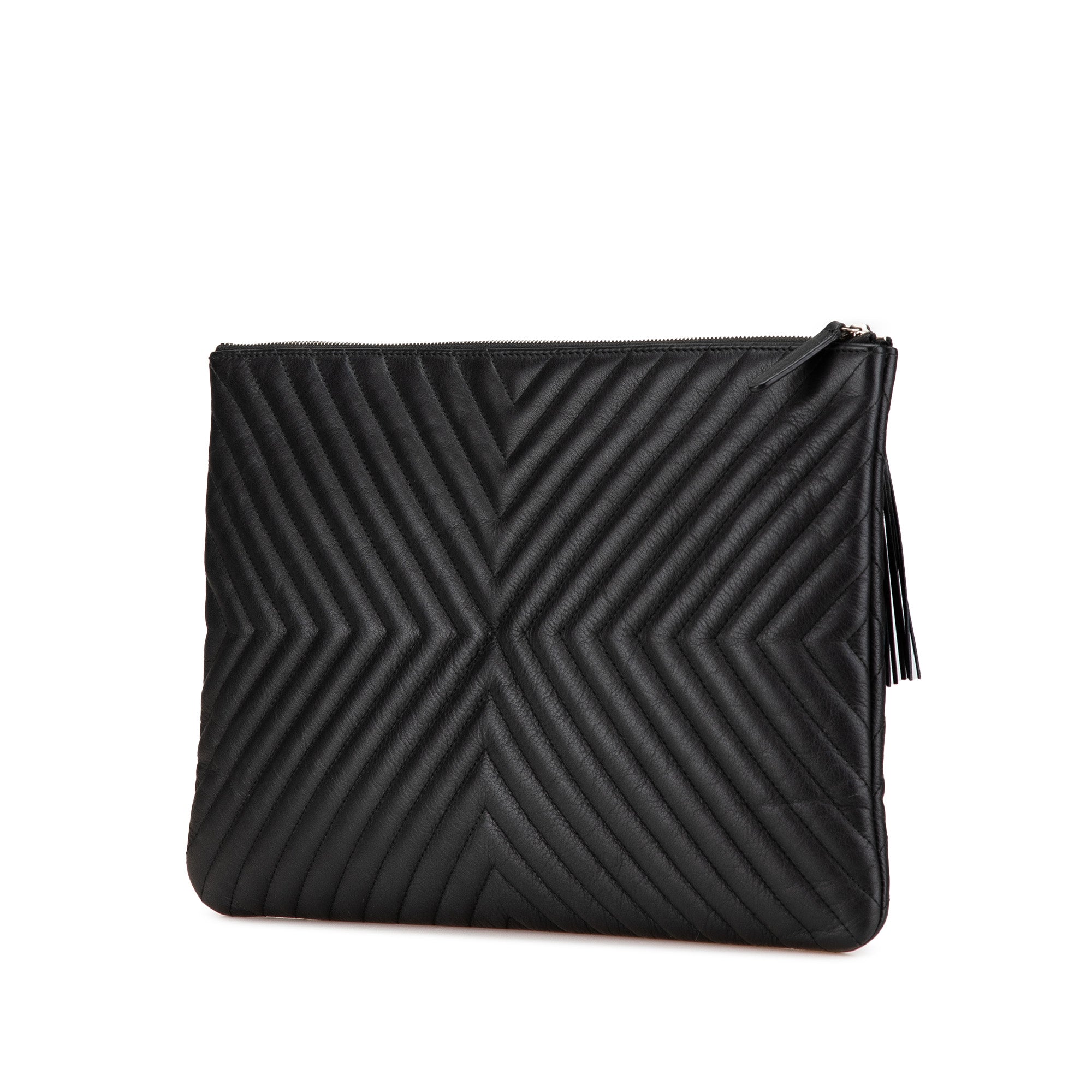 Large Diagonal Chevron Calfskin Tassel O Case Clutch