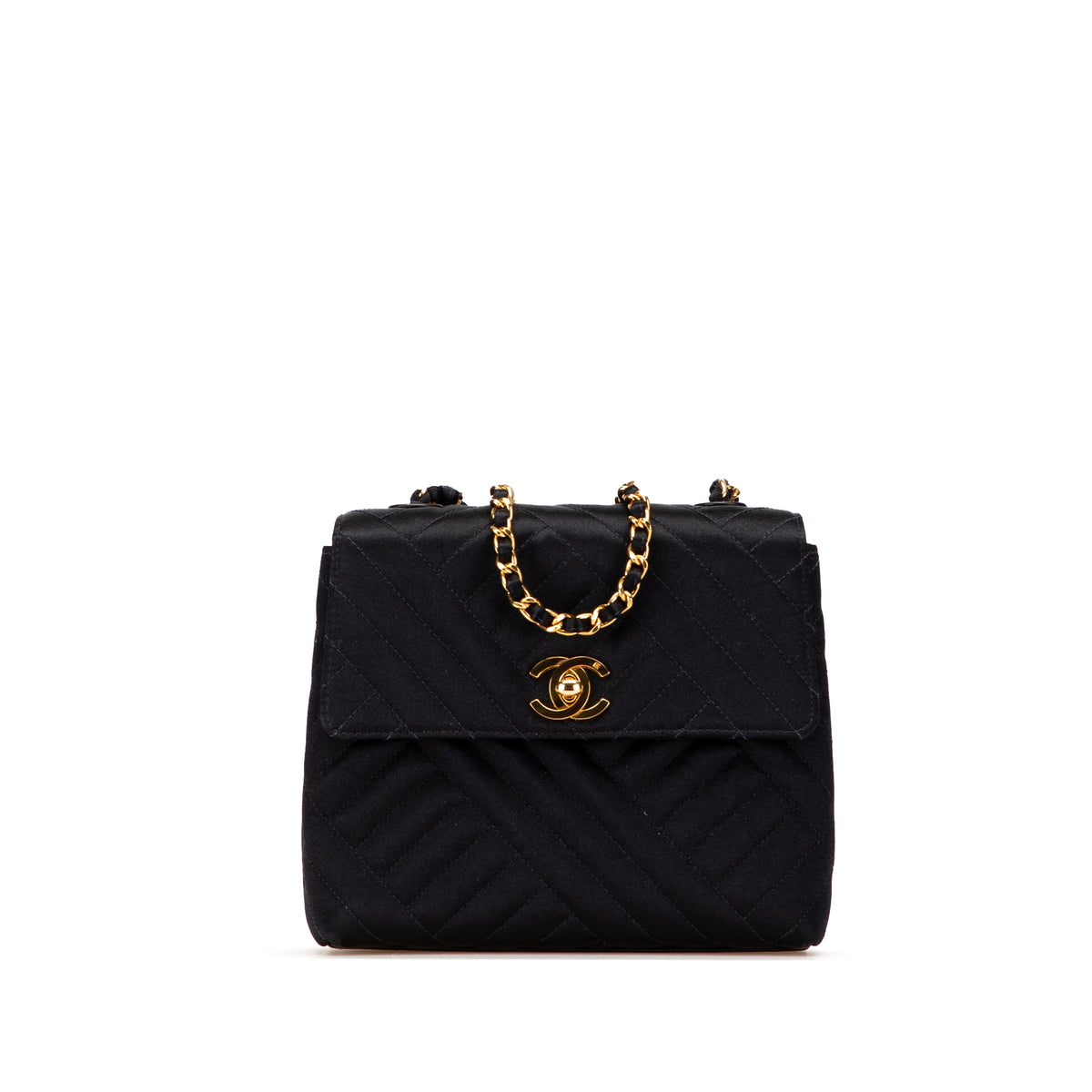 Mini Square Diagonal Quilted Satin Single Flap