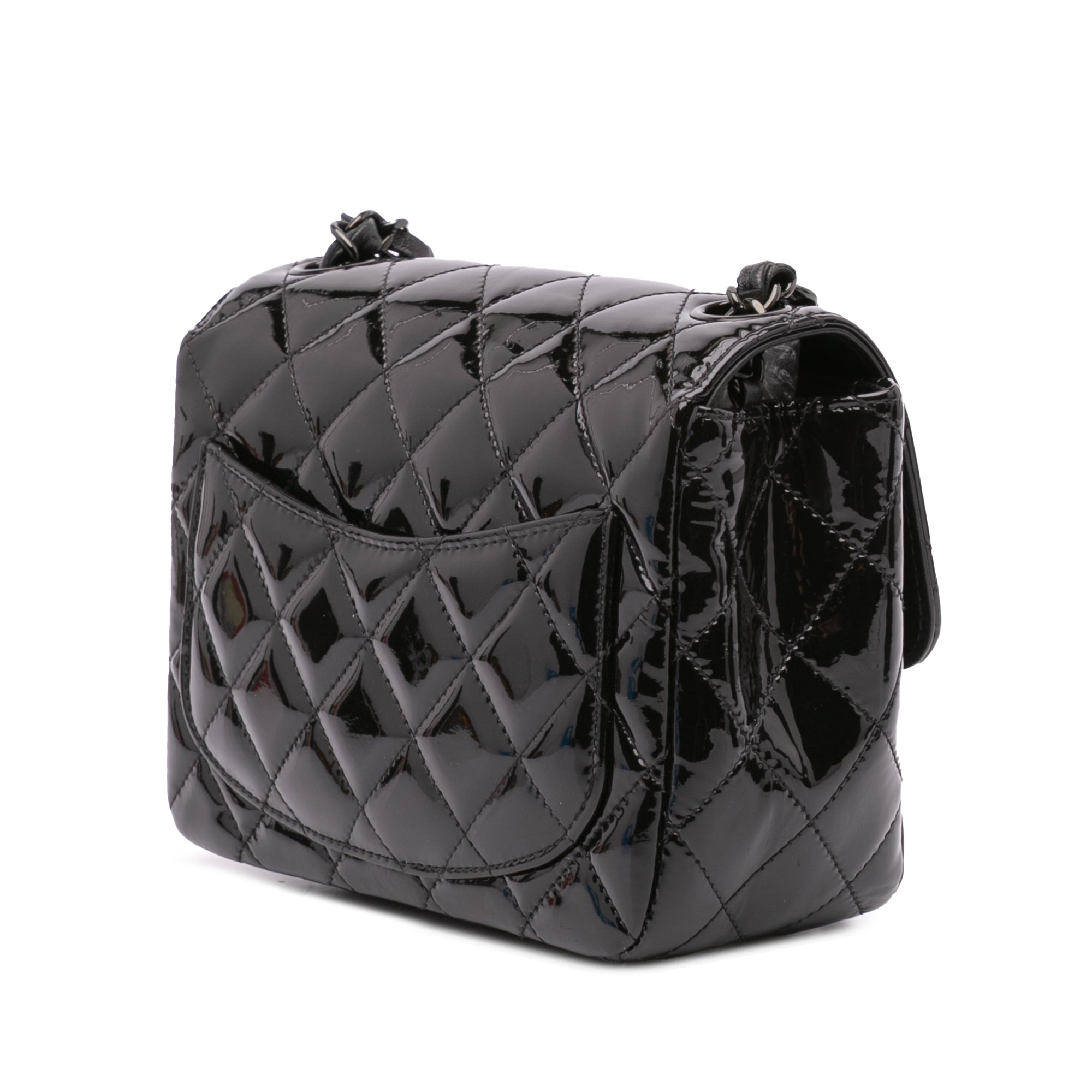 Mini Square Classic Patent So Black Single Flap