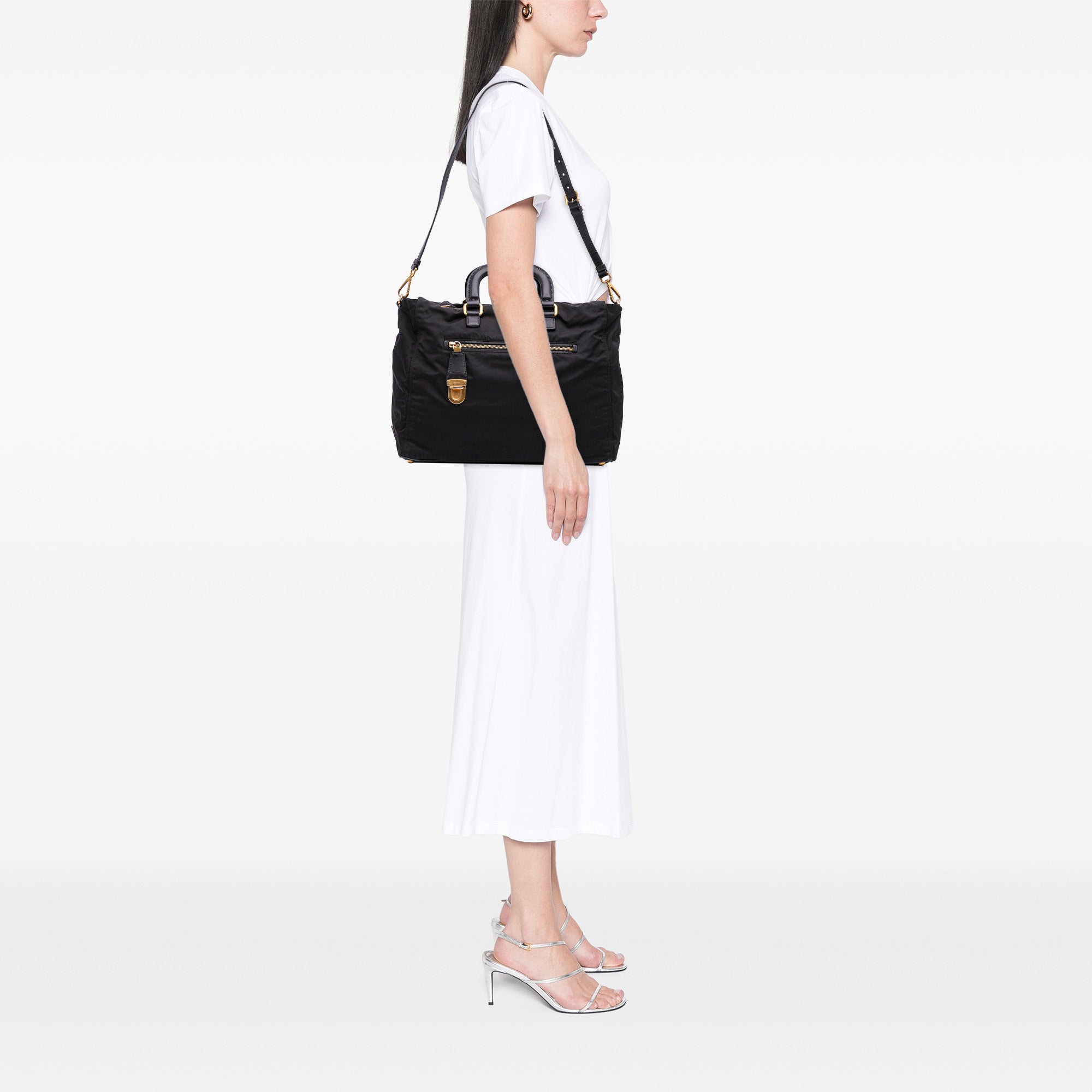 Saffiano Trimmed Tessuto Satchel