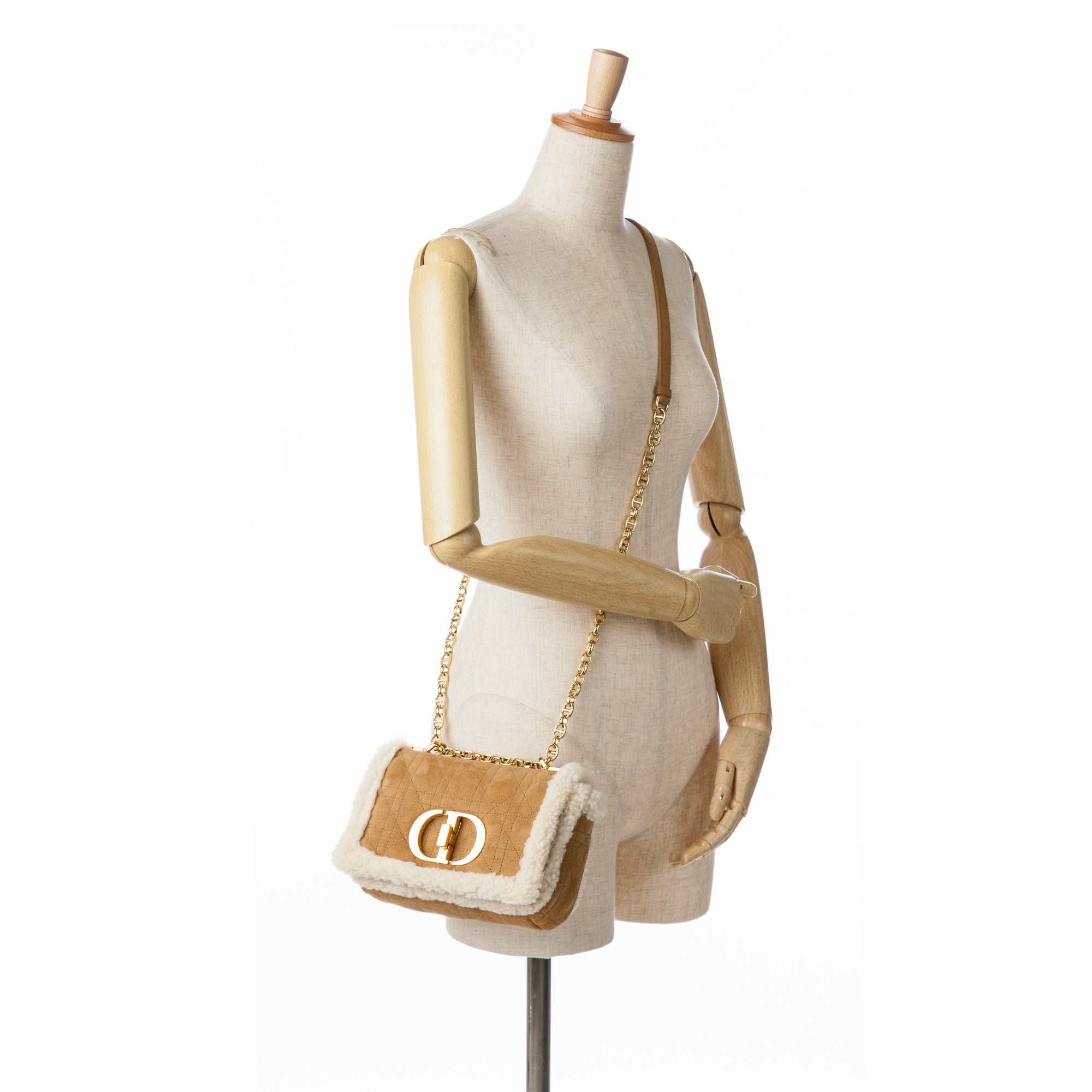 Small Shearling Suede Cannage Caro Bag