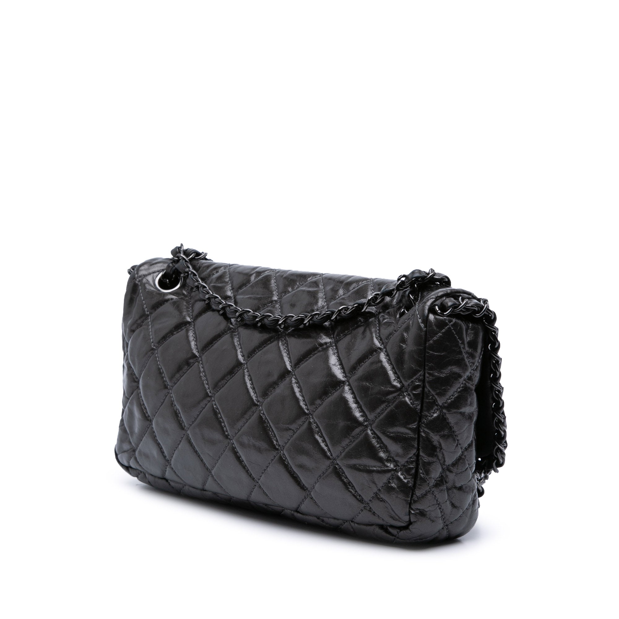 Medium Quilted Metallic Aged Calfskin Chain Me Flap
