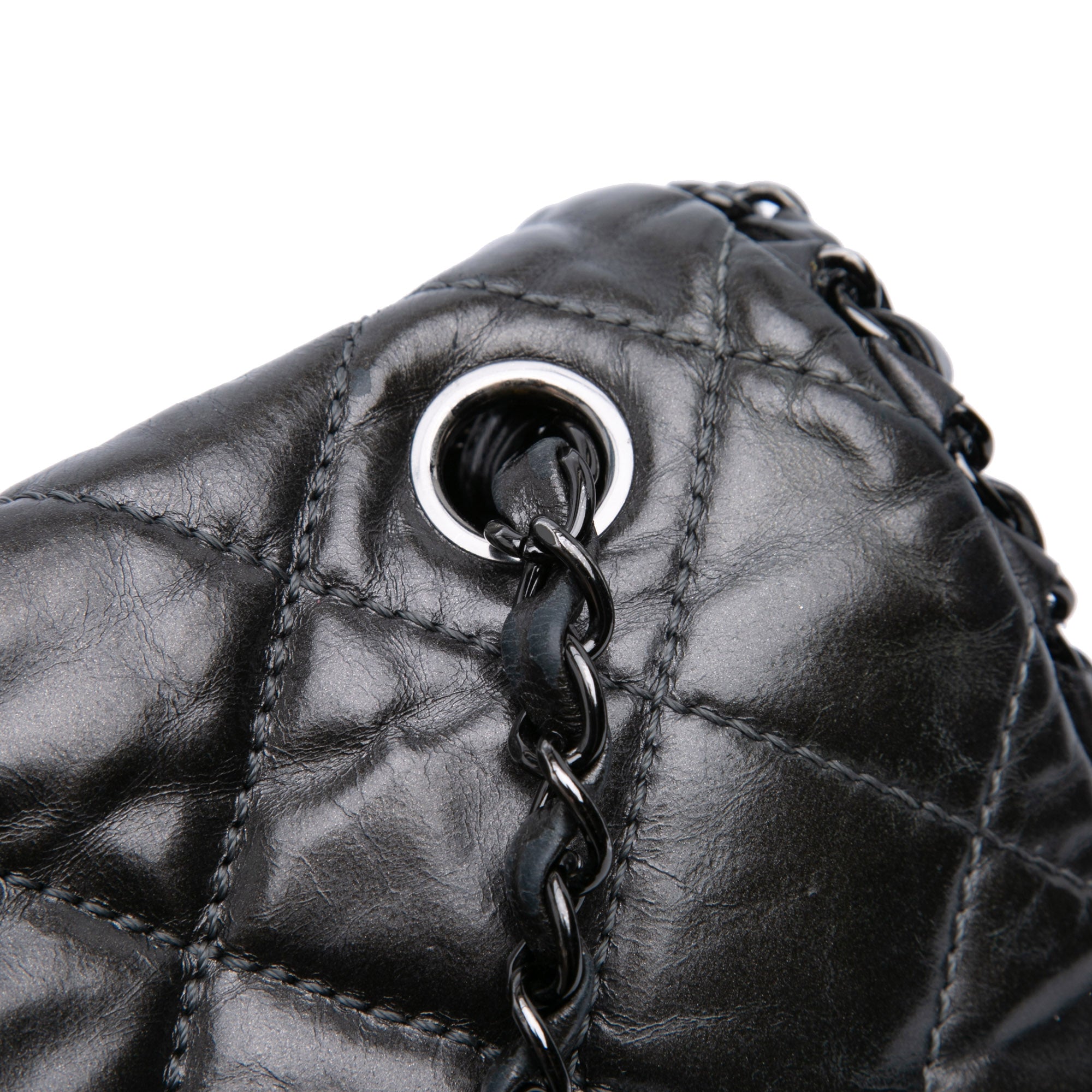 Medium Quilted Metallic Aged Calfskin Chain Me Flap