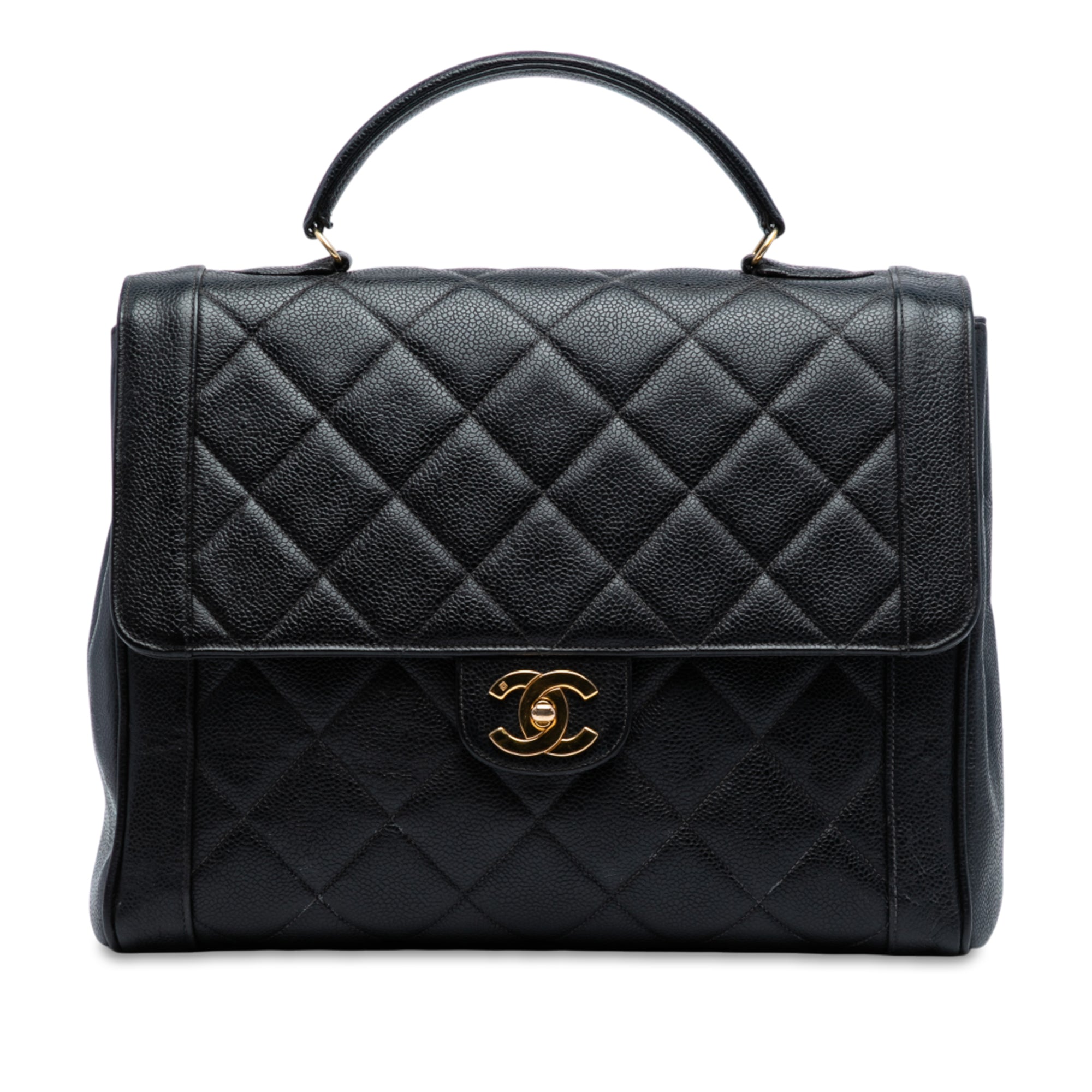 Jumbo CC Quilted Caviar Kelly Top Handle Bag