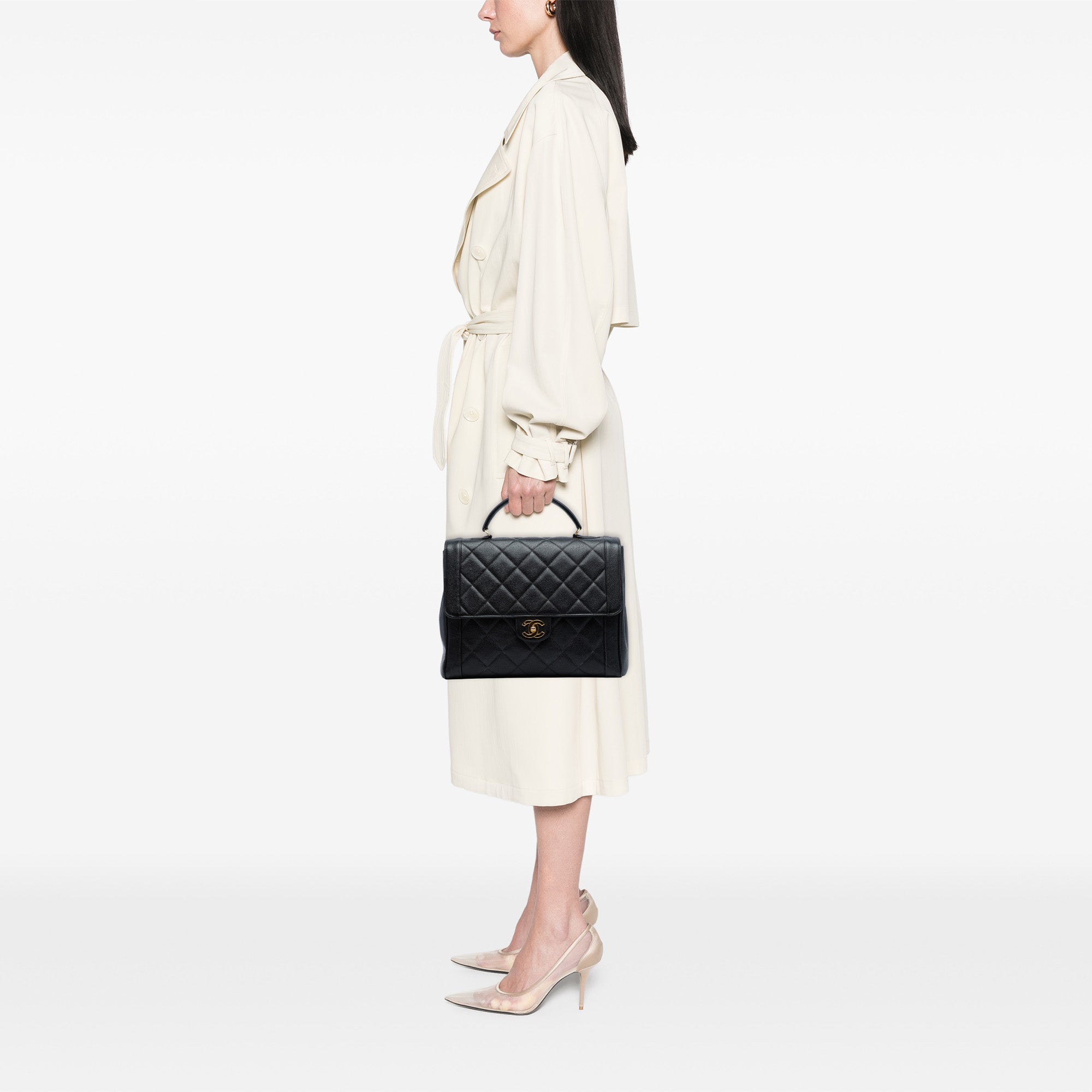 Jumbo CC Quilted Caviar Kelly Top Handle Bag