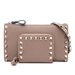 Leather Rockstud Wallet on Chain with Coin Pouch