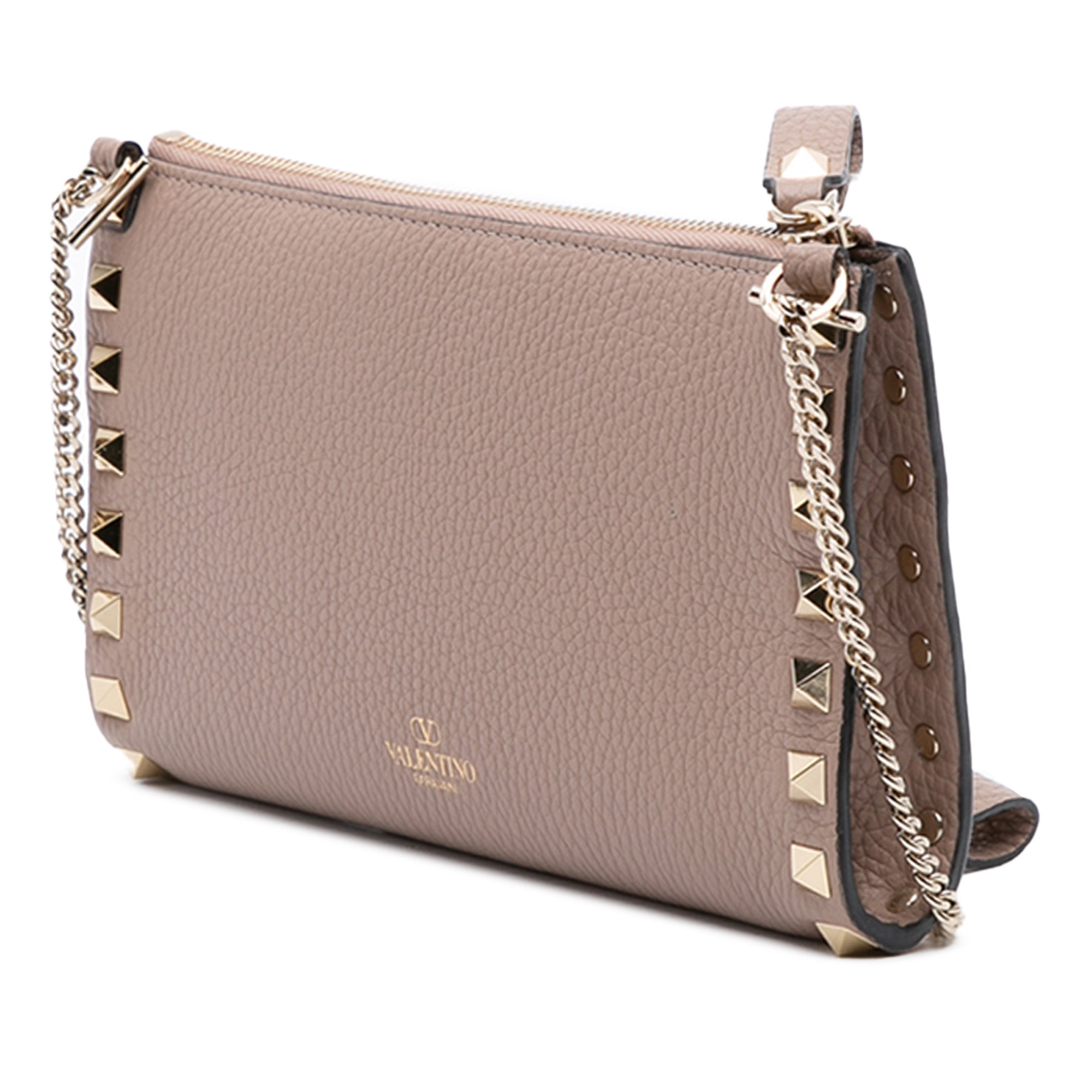Leather Rockstud Wallet on Chain with Coin Pouch