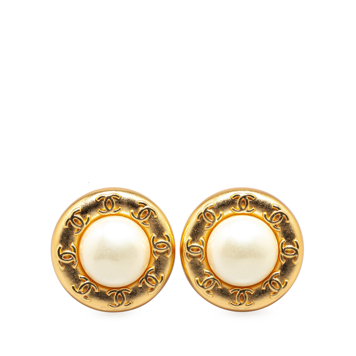 Gold Plated CC Faux Pearl Clip on Earrings