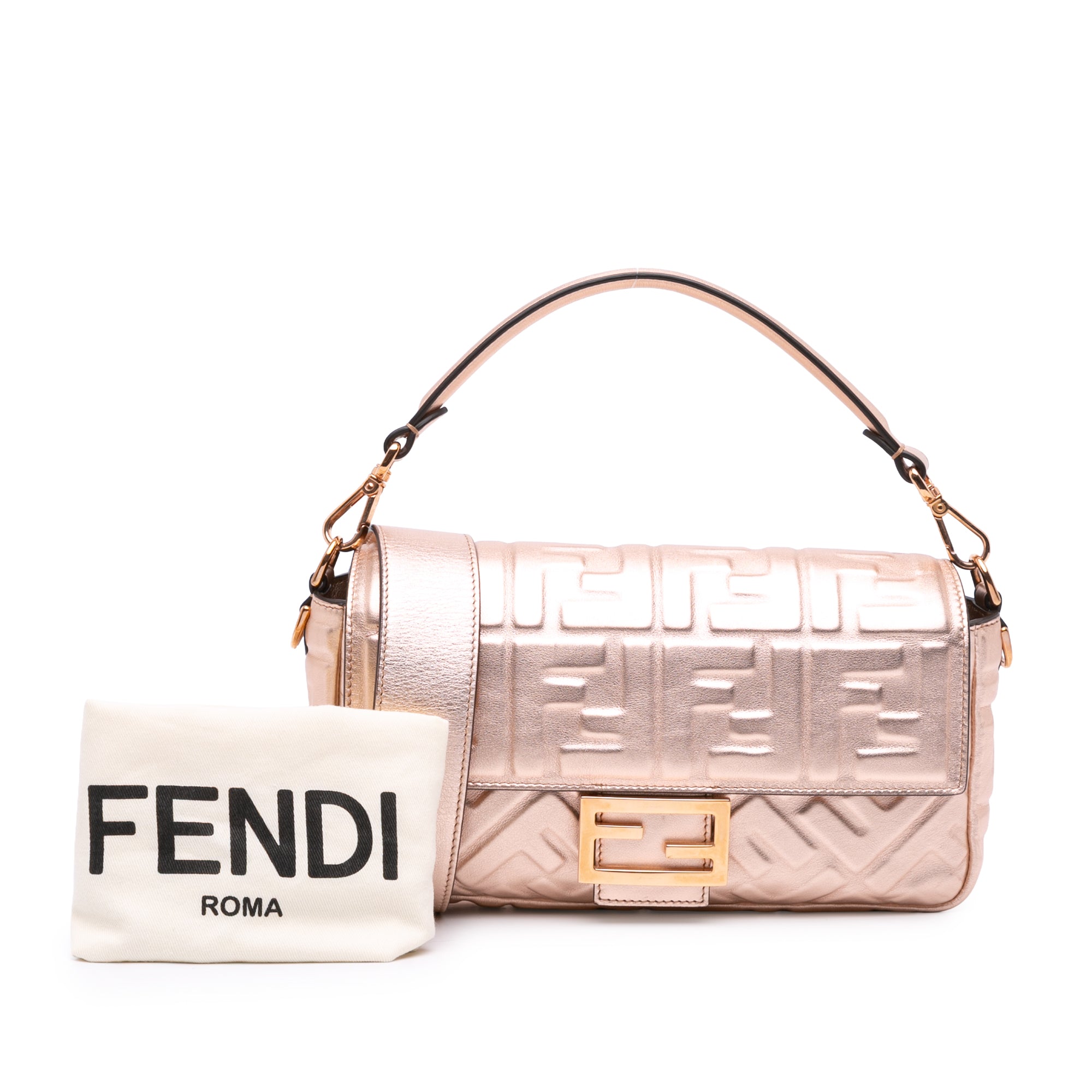 Zucca Embossed Metallic Leather Baguette Satchel