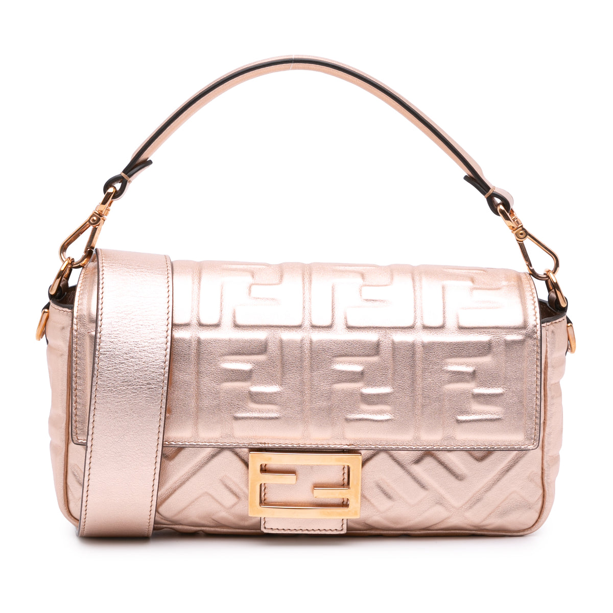 Zucca Embossed Metallic Leather Baguette Satchel