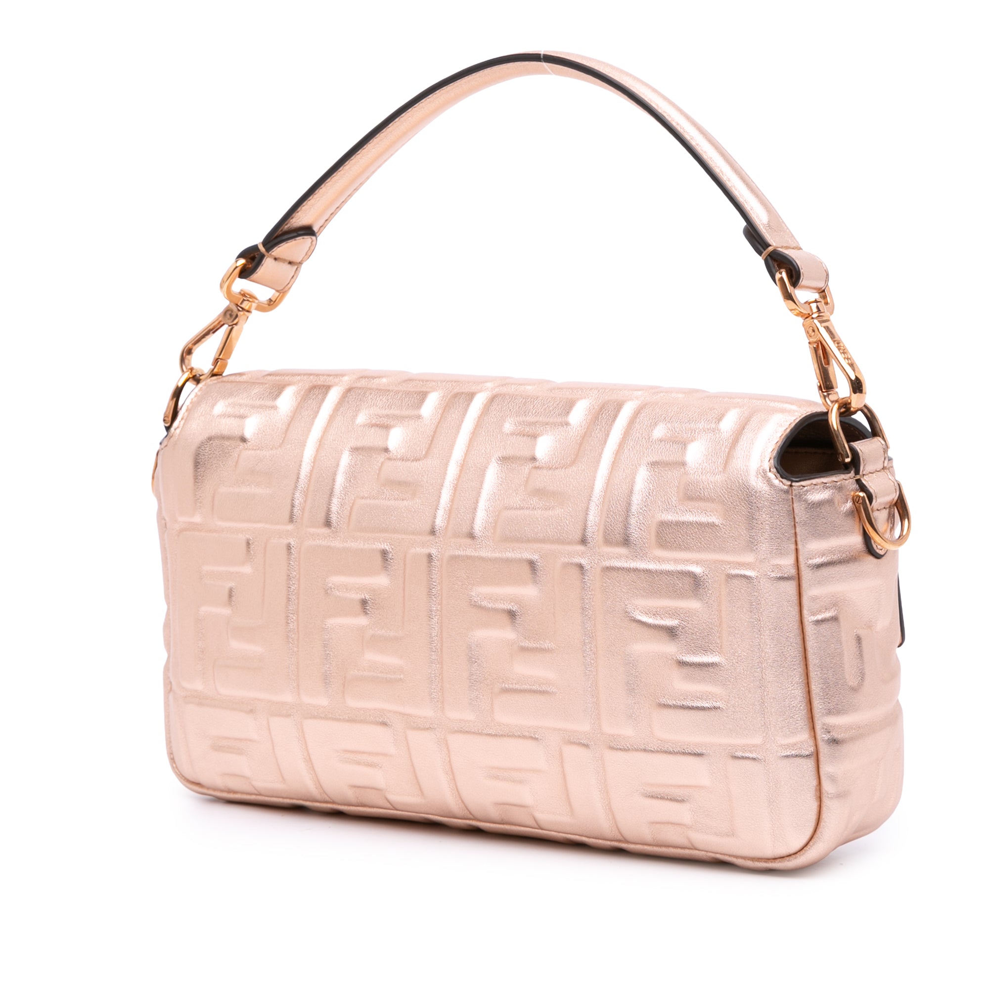 Zucca Embossed Metallic Leather Baguette Satchel