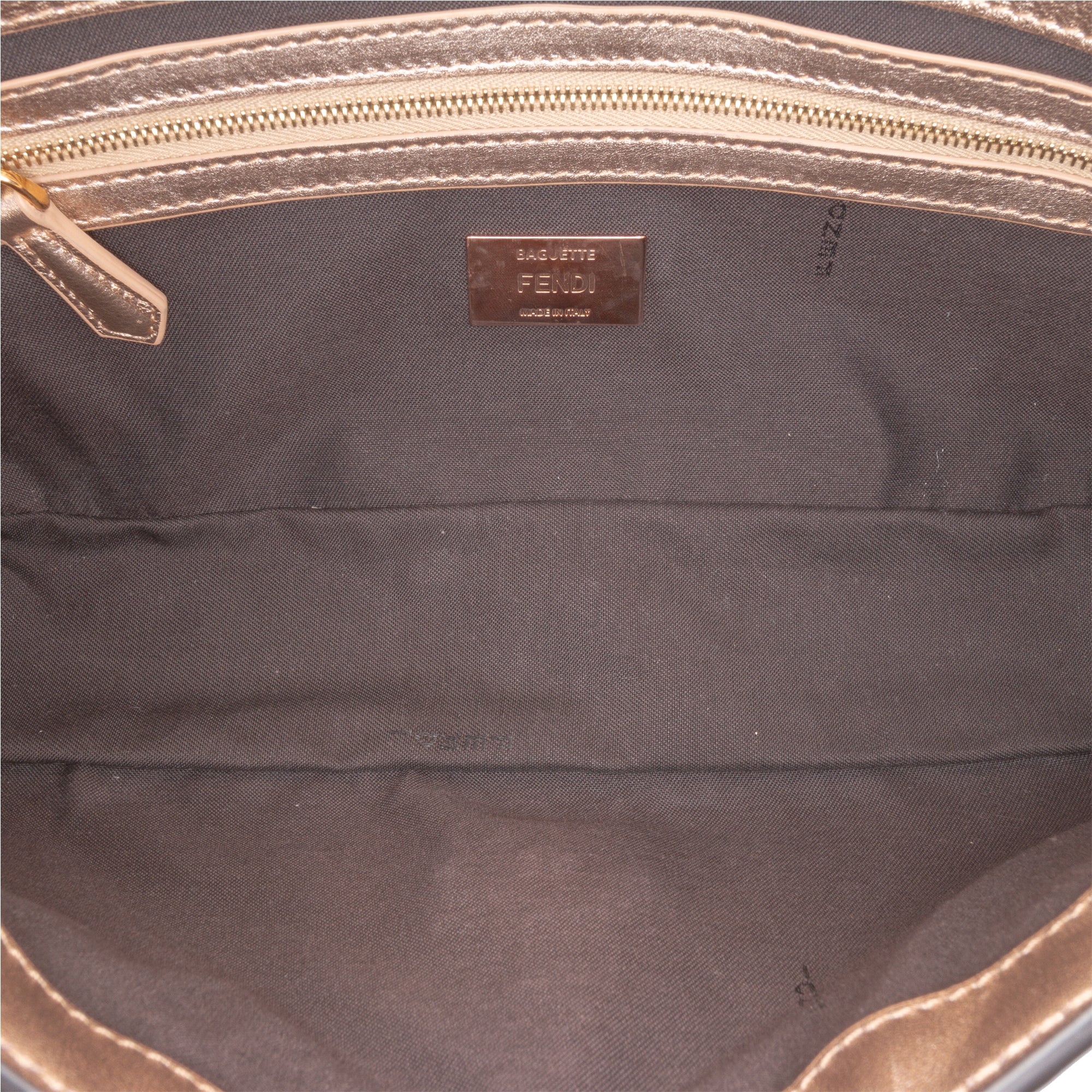 Zucca Embossed Metallic Leather Baguette Satchel