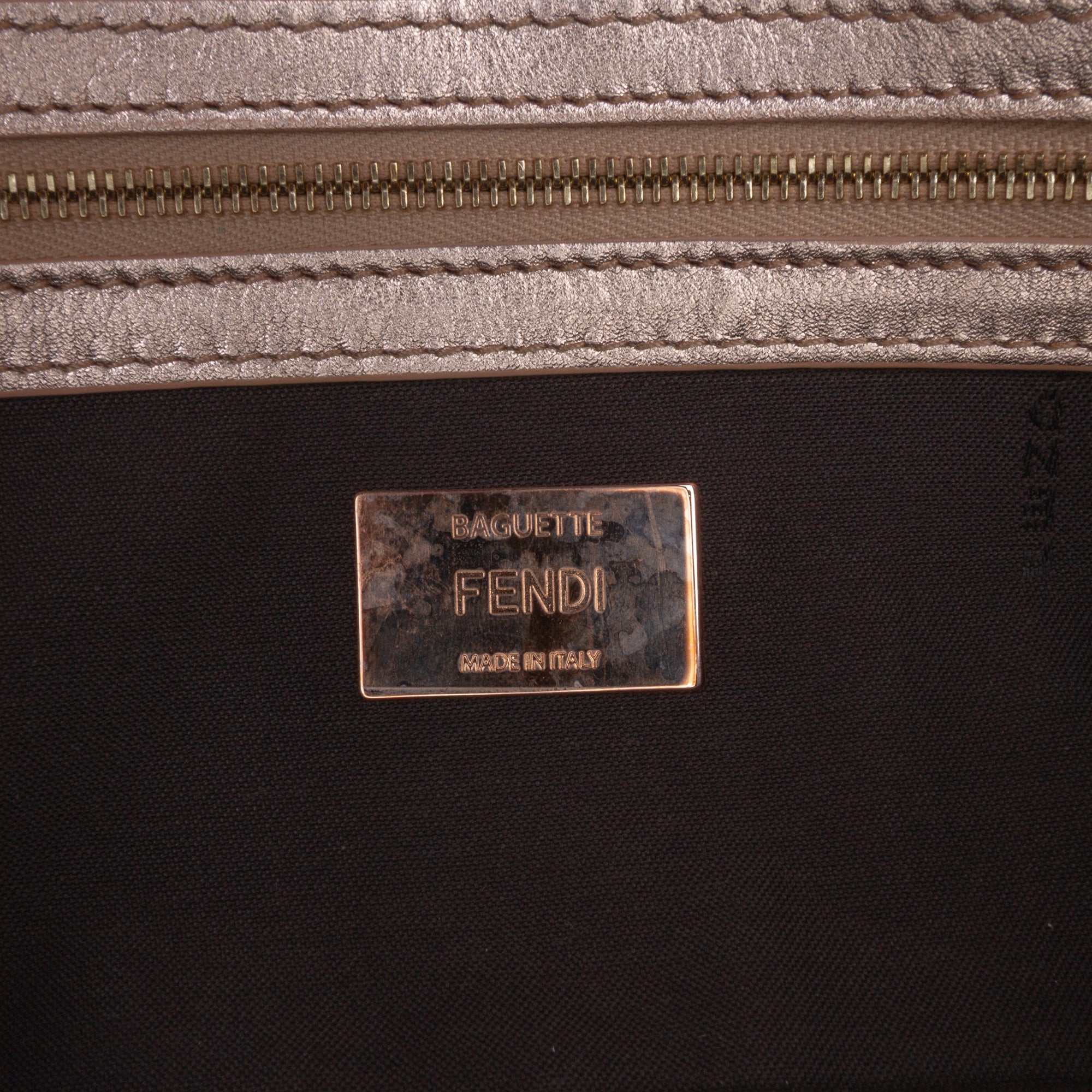 Zucca Embossed Metallic Leather Baguette Satchel