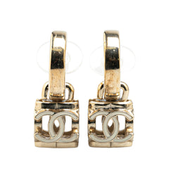 Gold Plated and Enamel CC Cube Drop Clip On Earrings