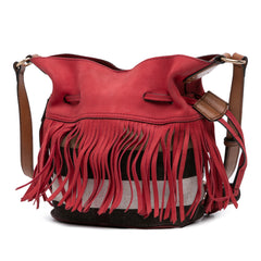 Small Mega Check Canvas and Suede Fringe Belgrove Bucket Bag