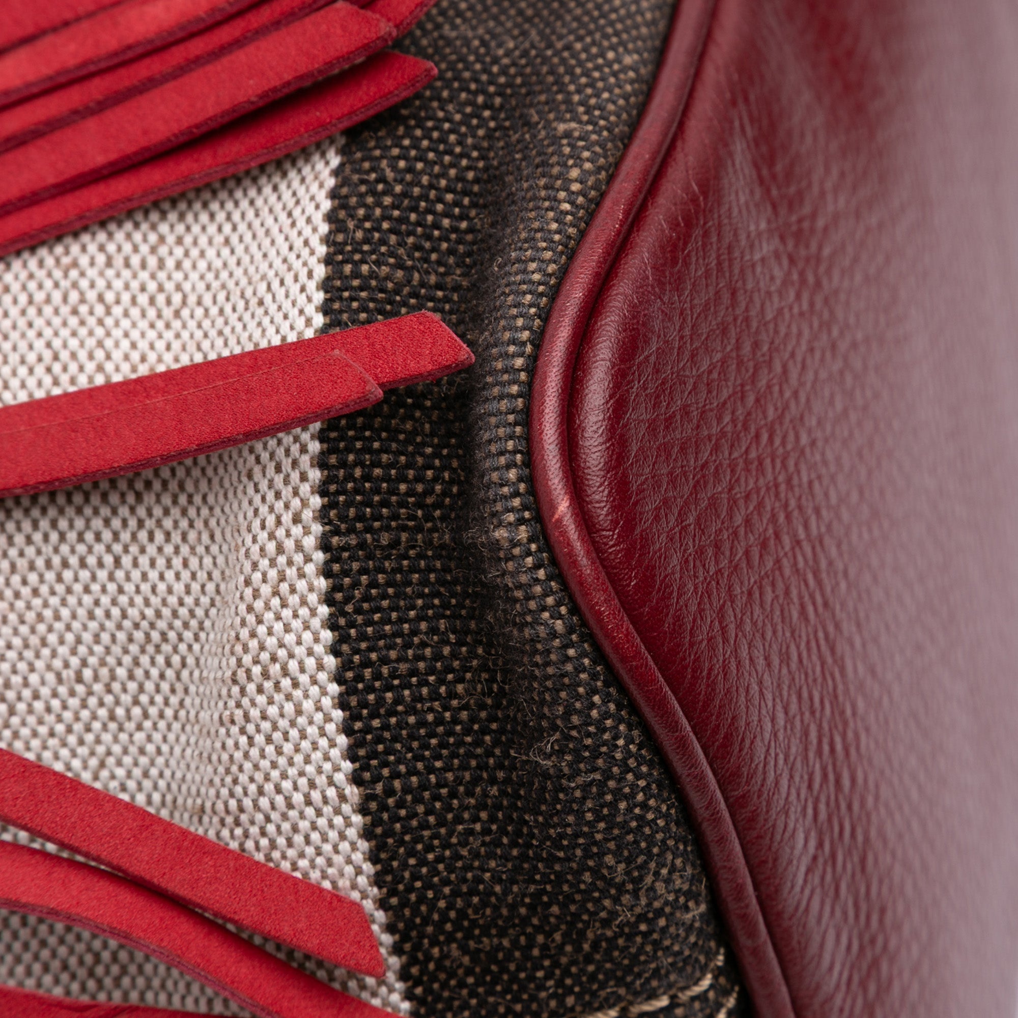 Small Mega Check Canvas and Suede Fringe Belgrove Bucket Bag