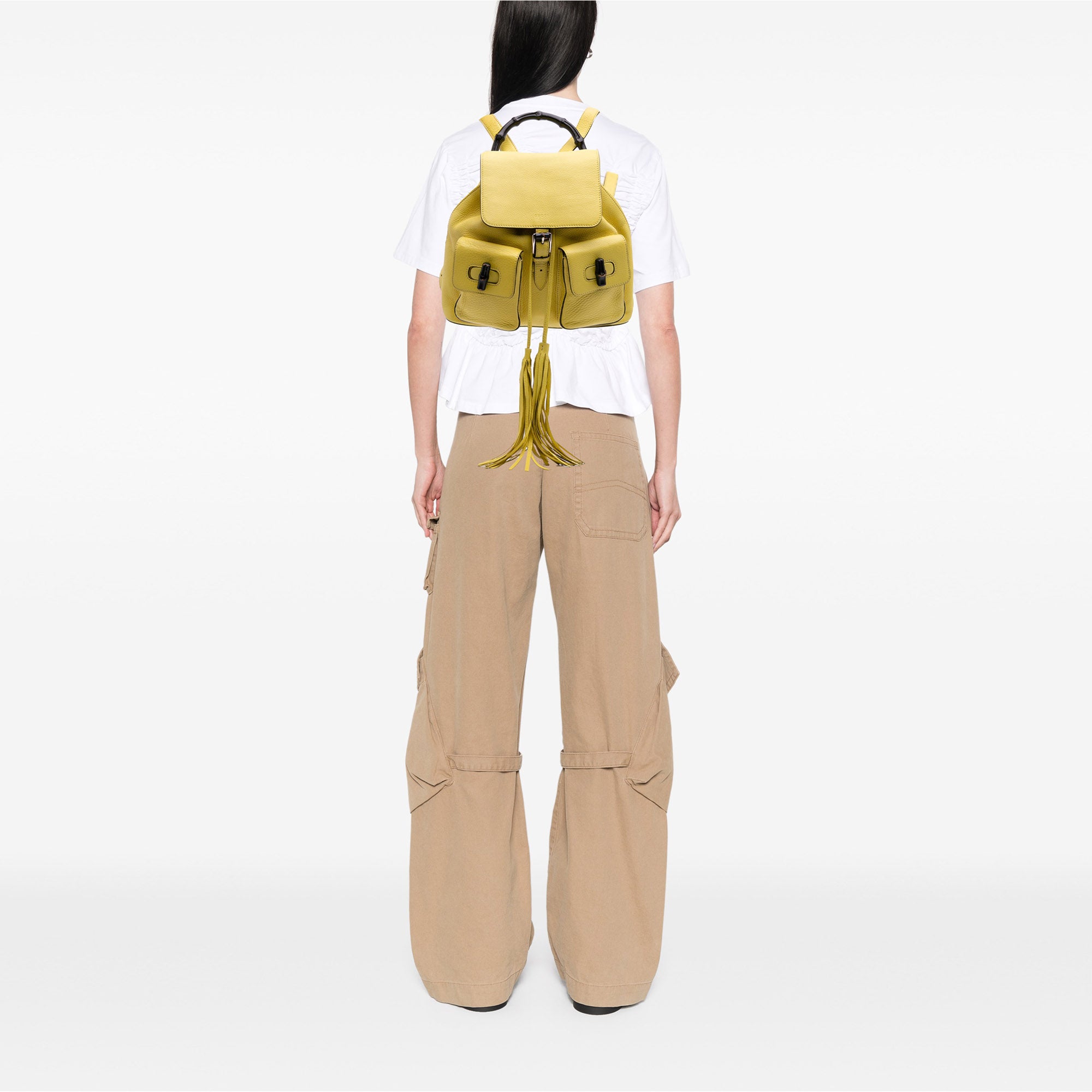 Leather Bamboo Tassel Backpack