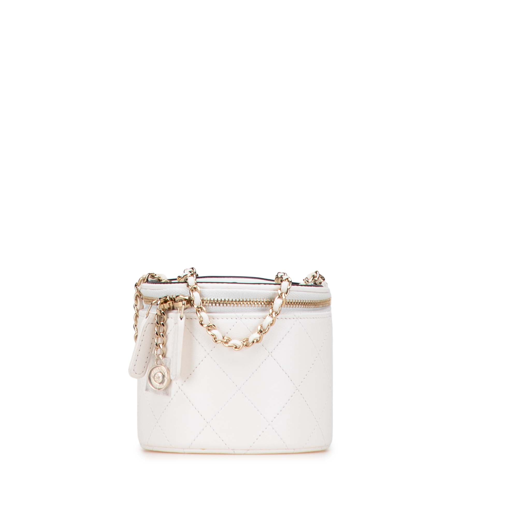 Quilted Lambskin Leather Chain and Charm Vanity Case