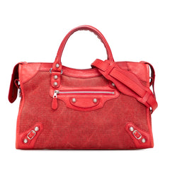 Lambskin Trimmed Canvas Motocross City Giant 12 Satchel