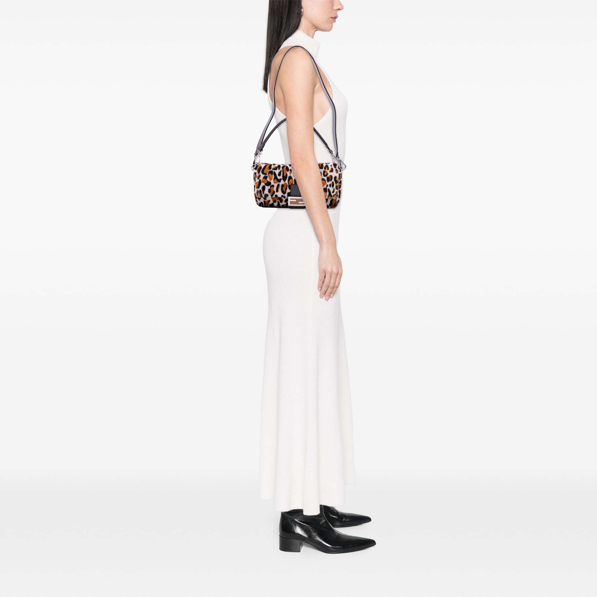 Leopard Print Calf Hair Baguette Satchel