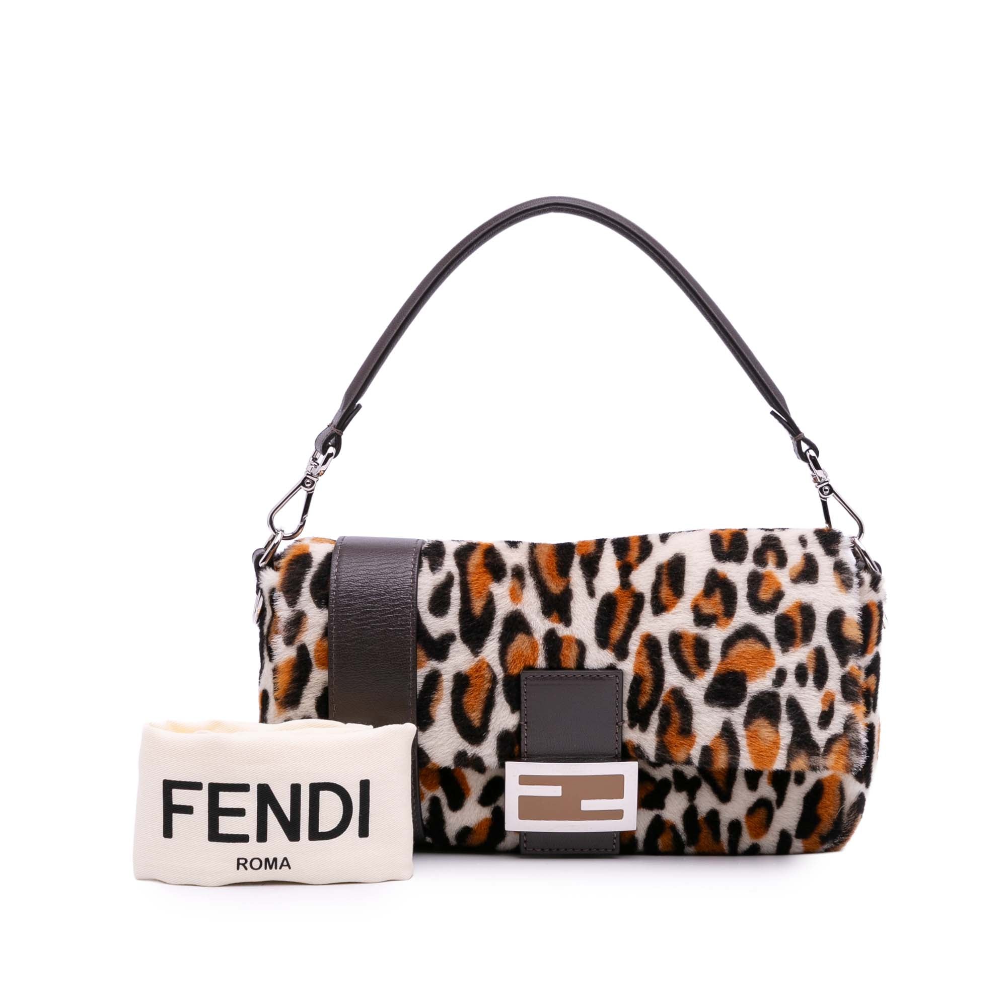 Leopard Print Calf Hair Baguette Satchel