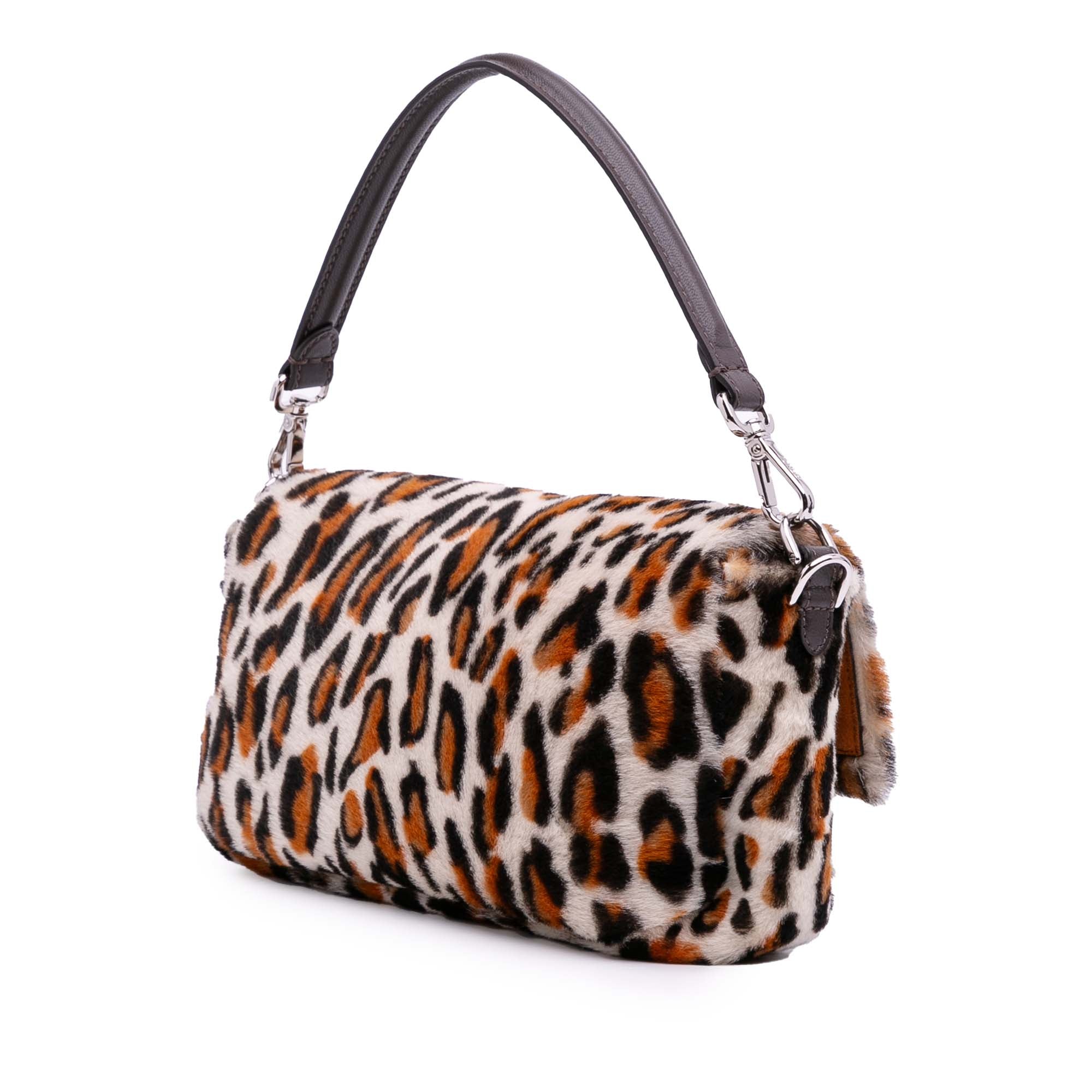 Leopard Print Calf Hair Baguette Satchel