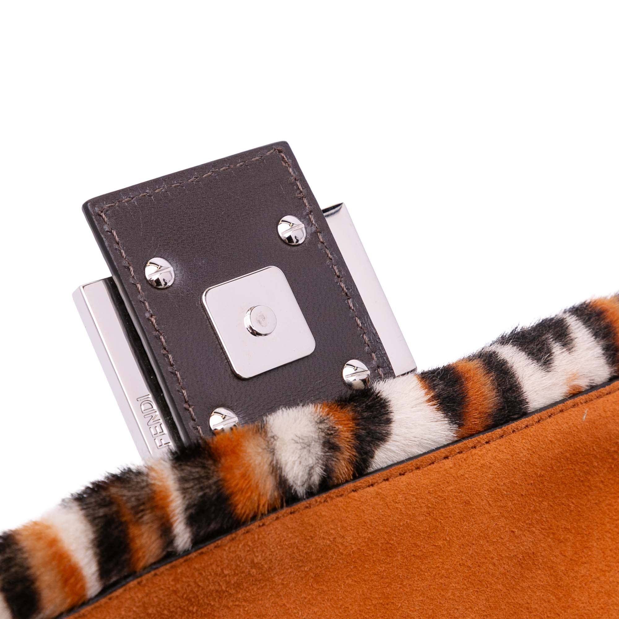 Leopard Print Calf Hair Baguette Satchel