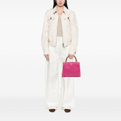 Small Calfskin Bamboo Shopper Satchel