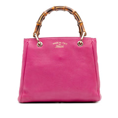 Small Calfskin Bamboo Shopper Satchel