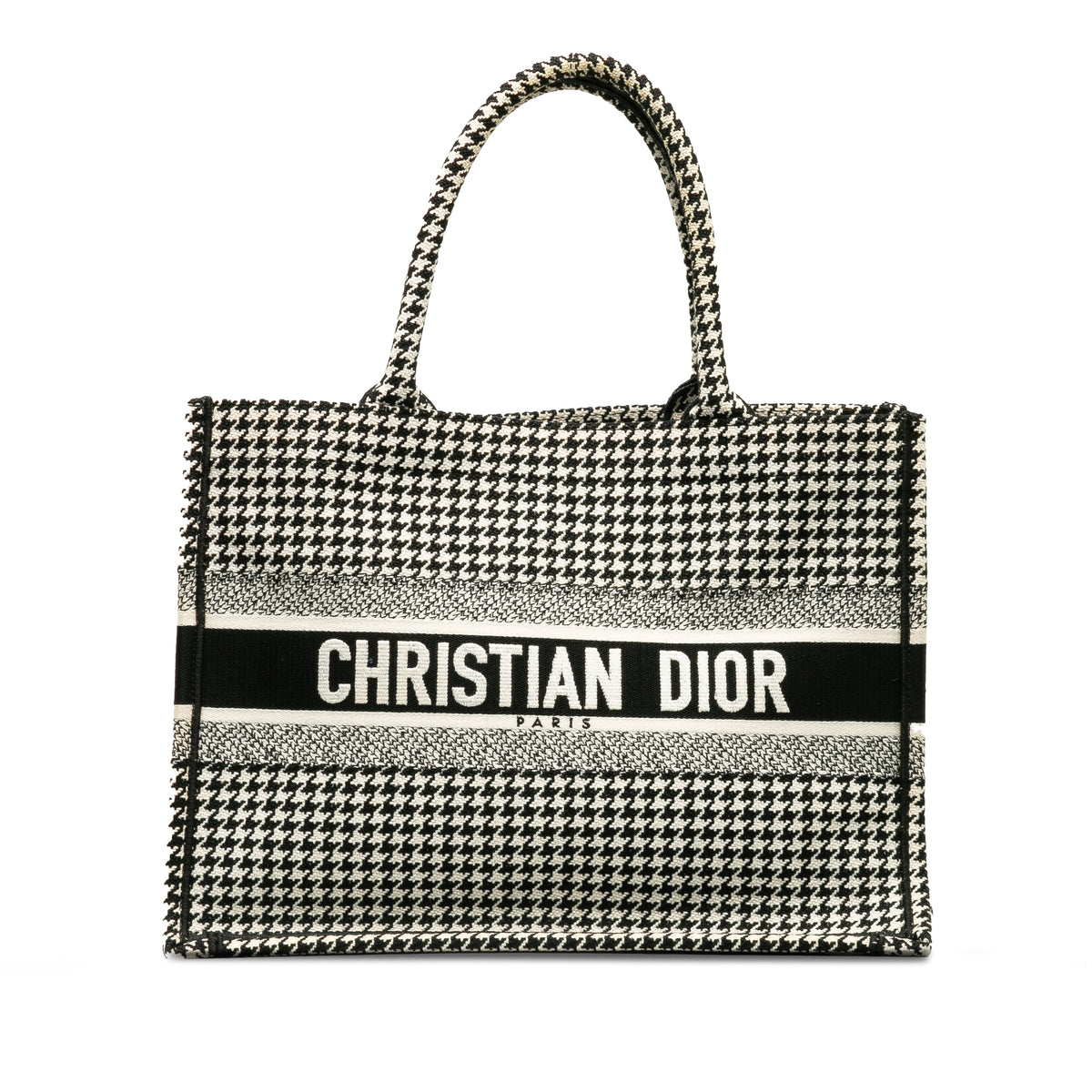 Medium Houndstooth Embroidered Book Tote_0