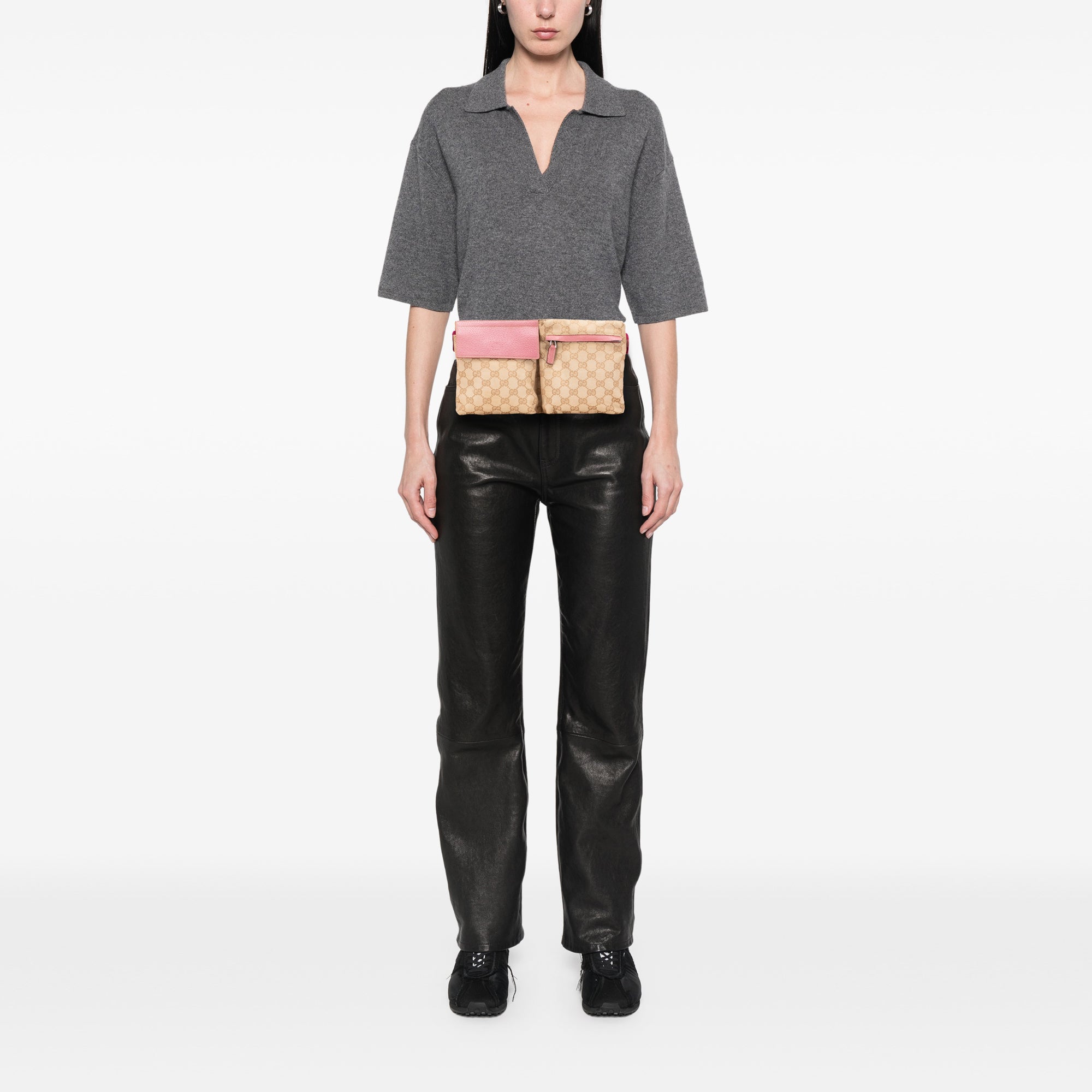 GG Canvas Web Double Pocket Belt Bag
