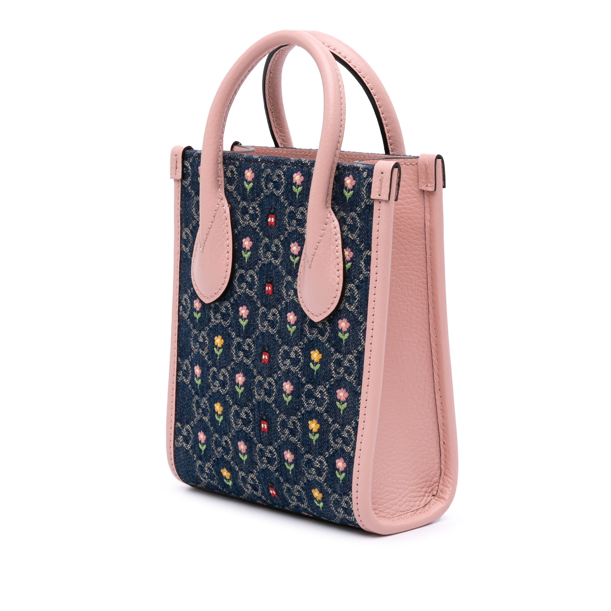 Mini GG Denim Interlocking G Flowers Tote