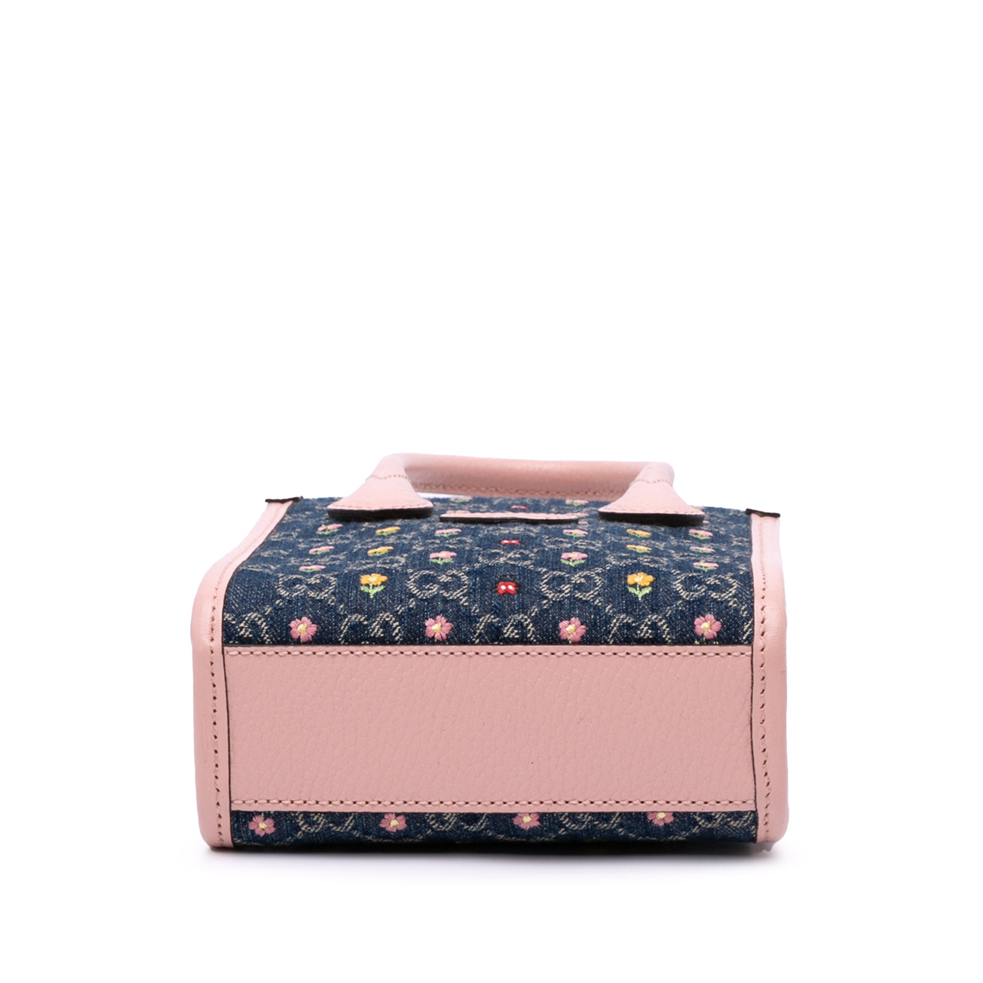 Mini GG Denim Interlocking G Flowers Tote