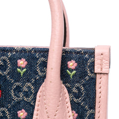 Mini GG Denim Interlocking G Flowers Tote
