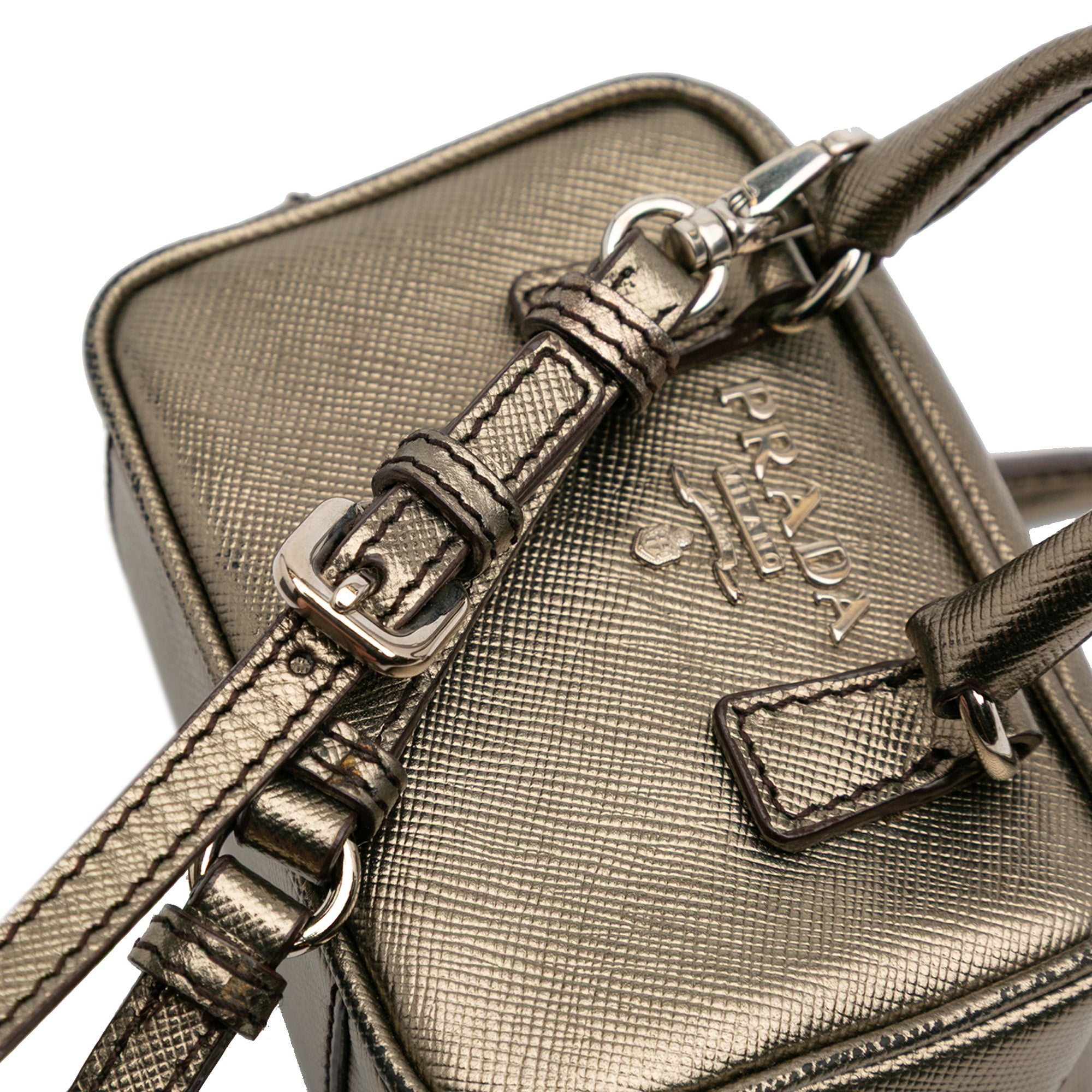 Mini Metallic Saffiano Top Handle Bag Charm