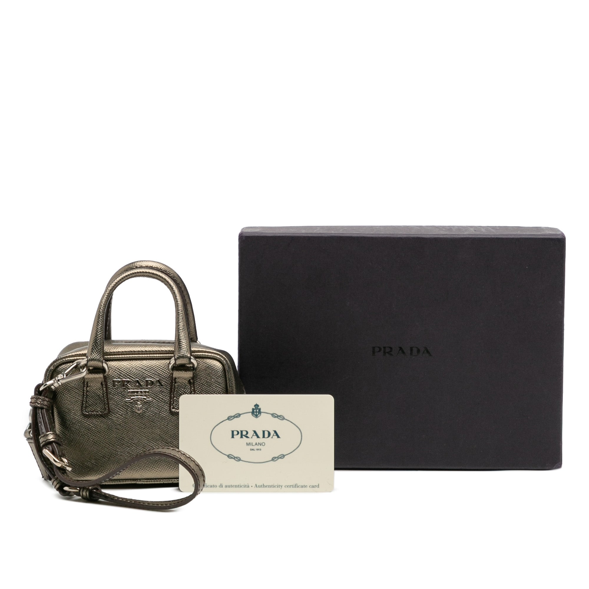 Mini Metallic Saffiano Top Handle Bag Charm