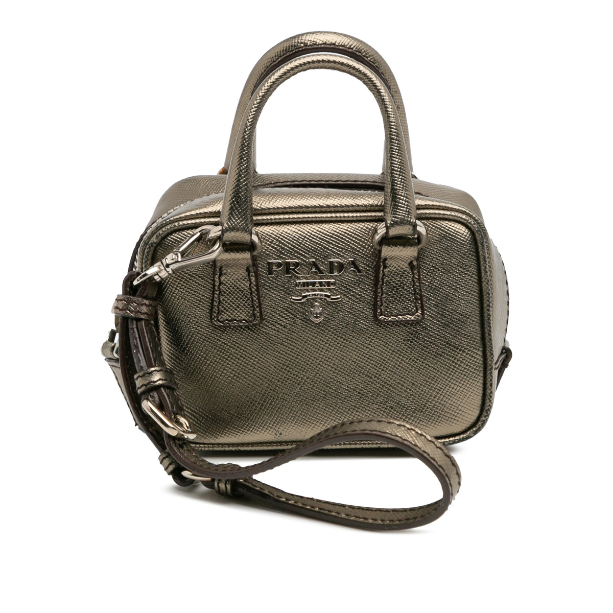 Mini Metallic Saffiano Top Handle Bag Charm