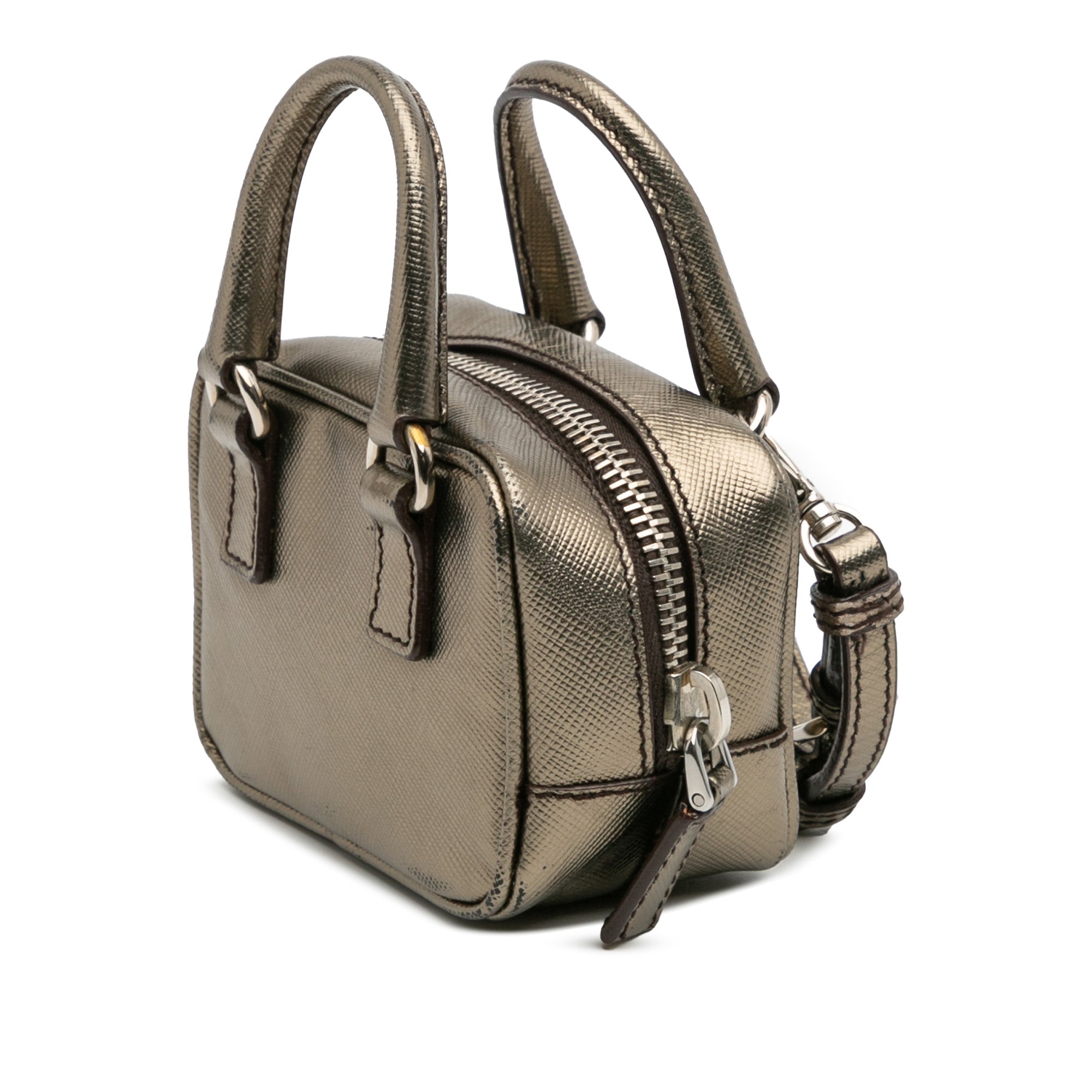 Mini Metallic Saffiano Top Handle Bag Charm