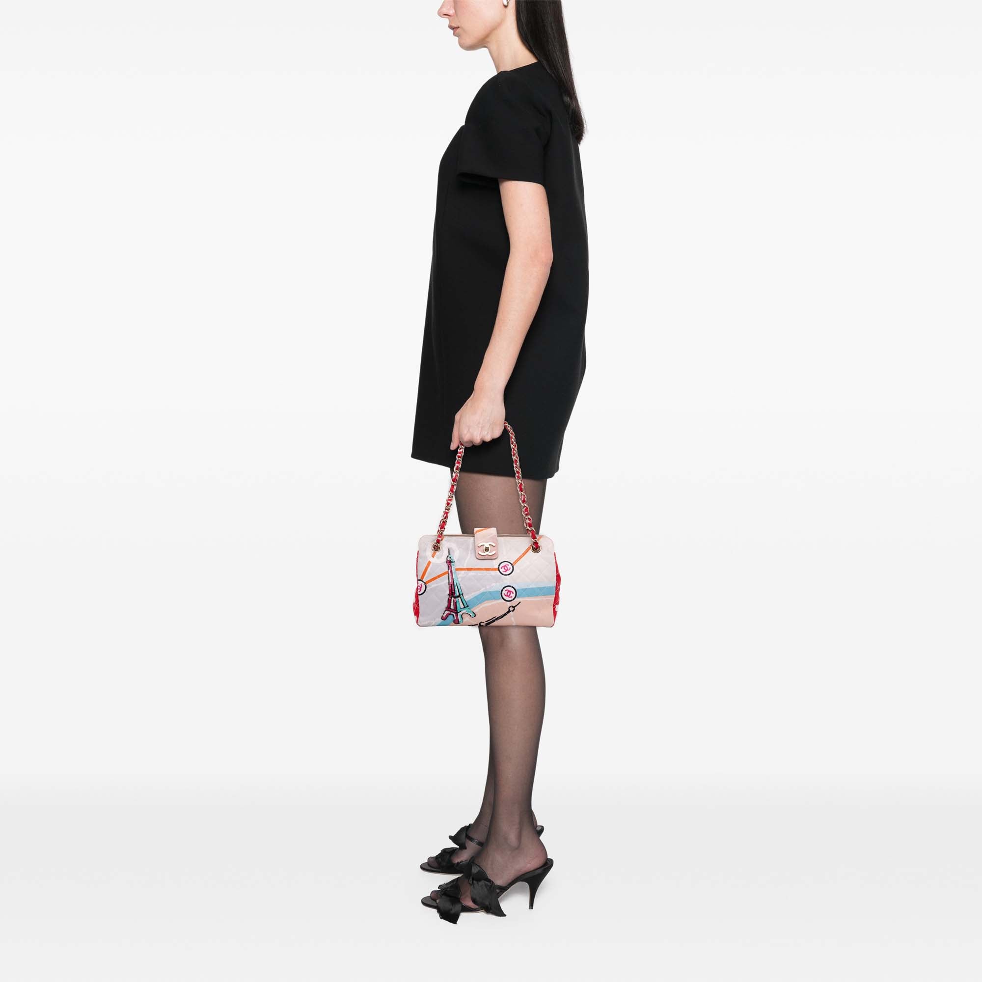 CC Printed Canvas Eiffel Tower Shoulder Bag