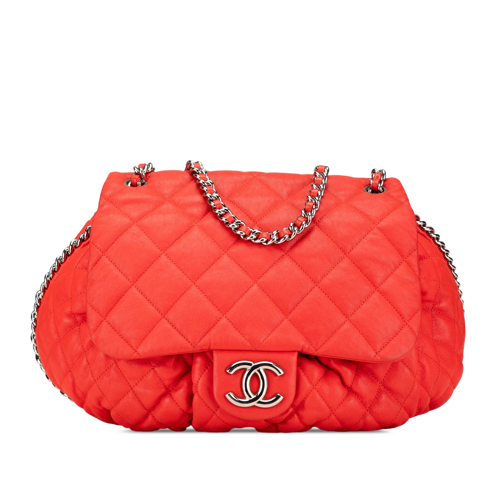 Large Quilted Lambskin Chain Around Flap