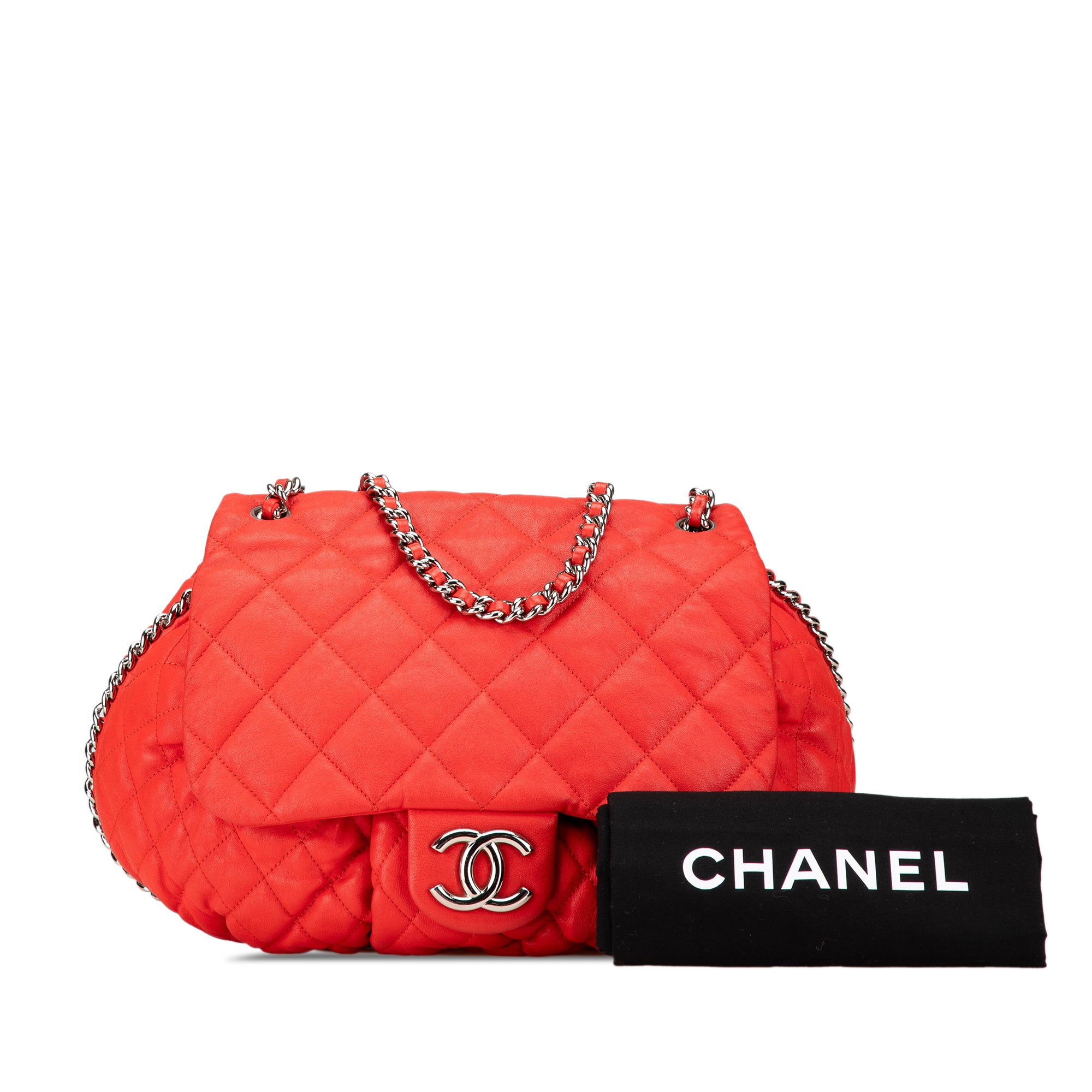 Large Quilted Lambskin Chain Around Flap