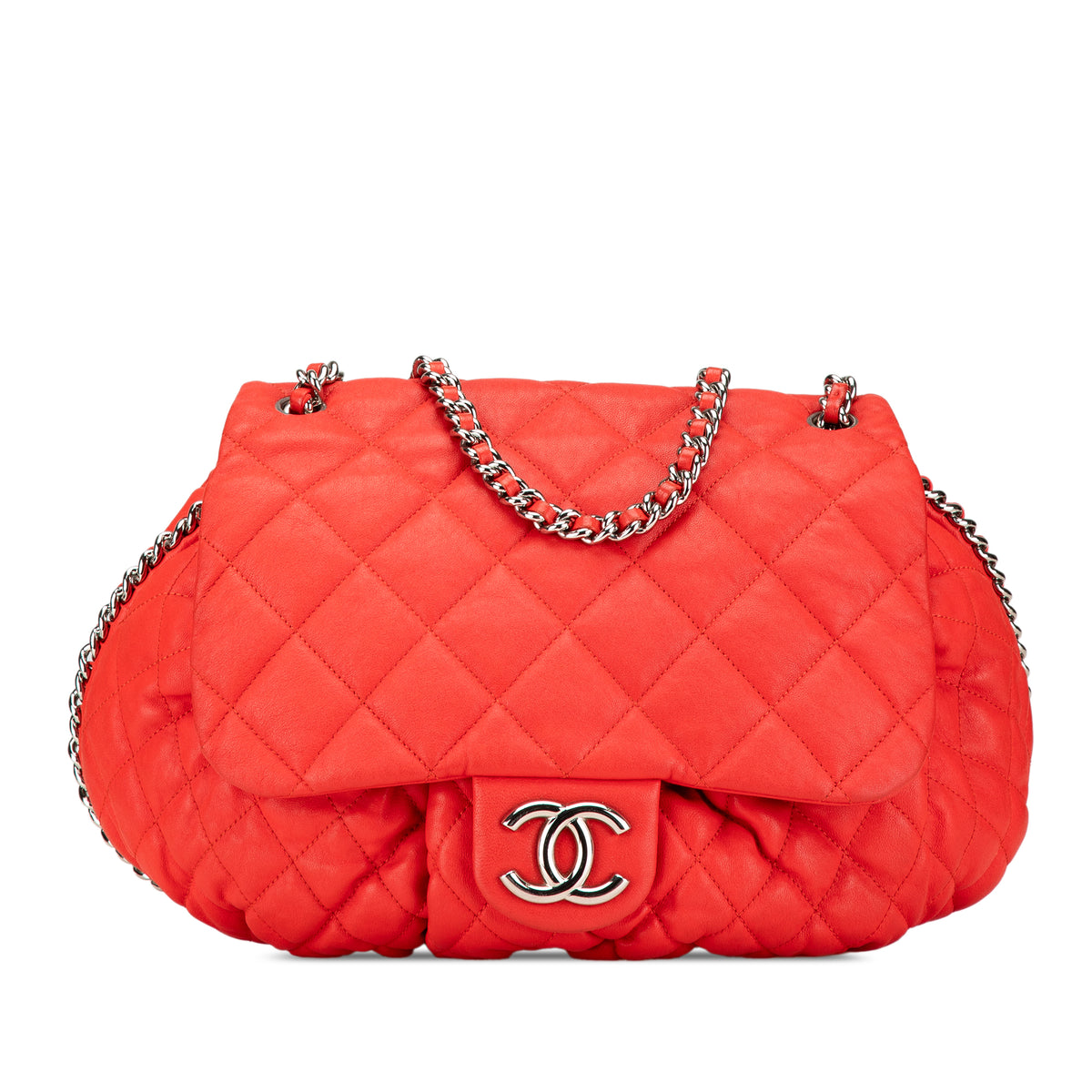Large Quilted Lambskin Chain Around Flap