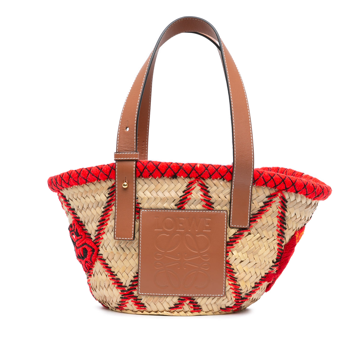 Small Raffia Animal Embroidered Basket Tote