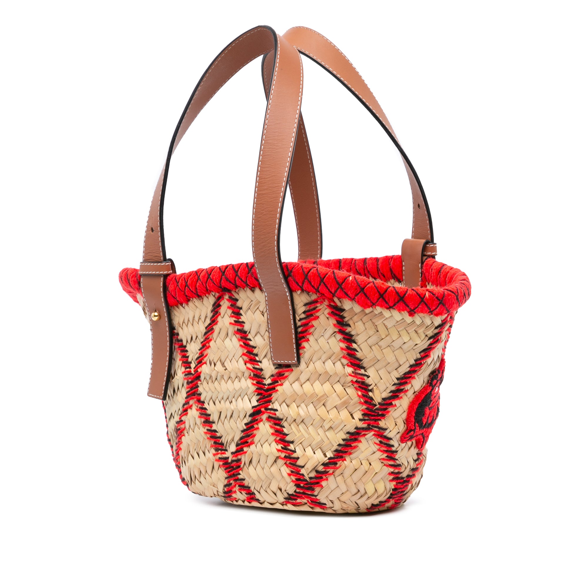 Small Raffia Animal Embroidered Basket Tote