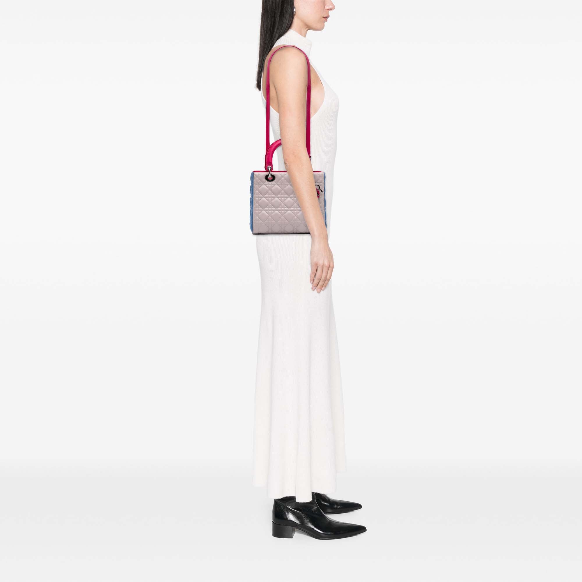 Medium Tricolor Lambskin Cannage Lady Dior