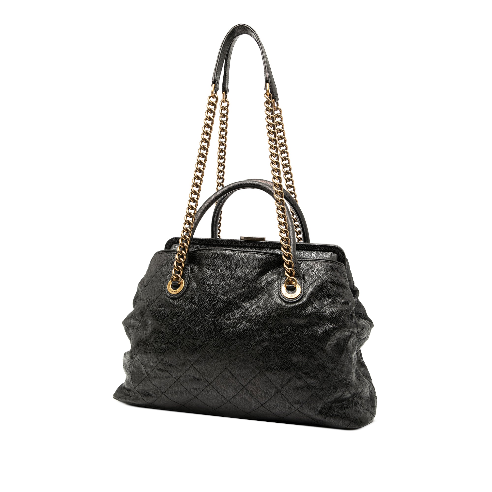 Quilted Glazed Caviar Frame Tote