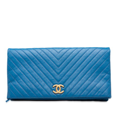 CC Chevron Lambskin Fold Over Clutch