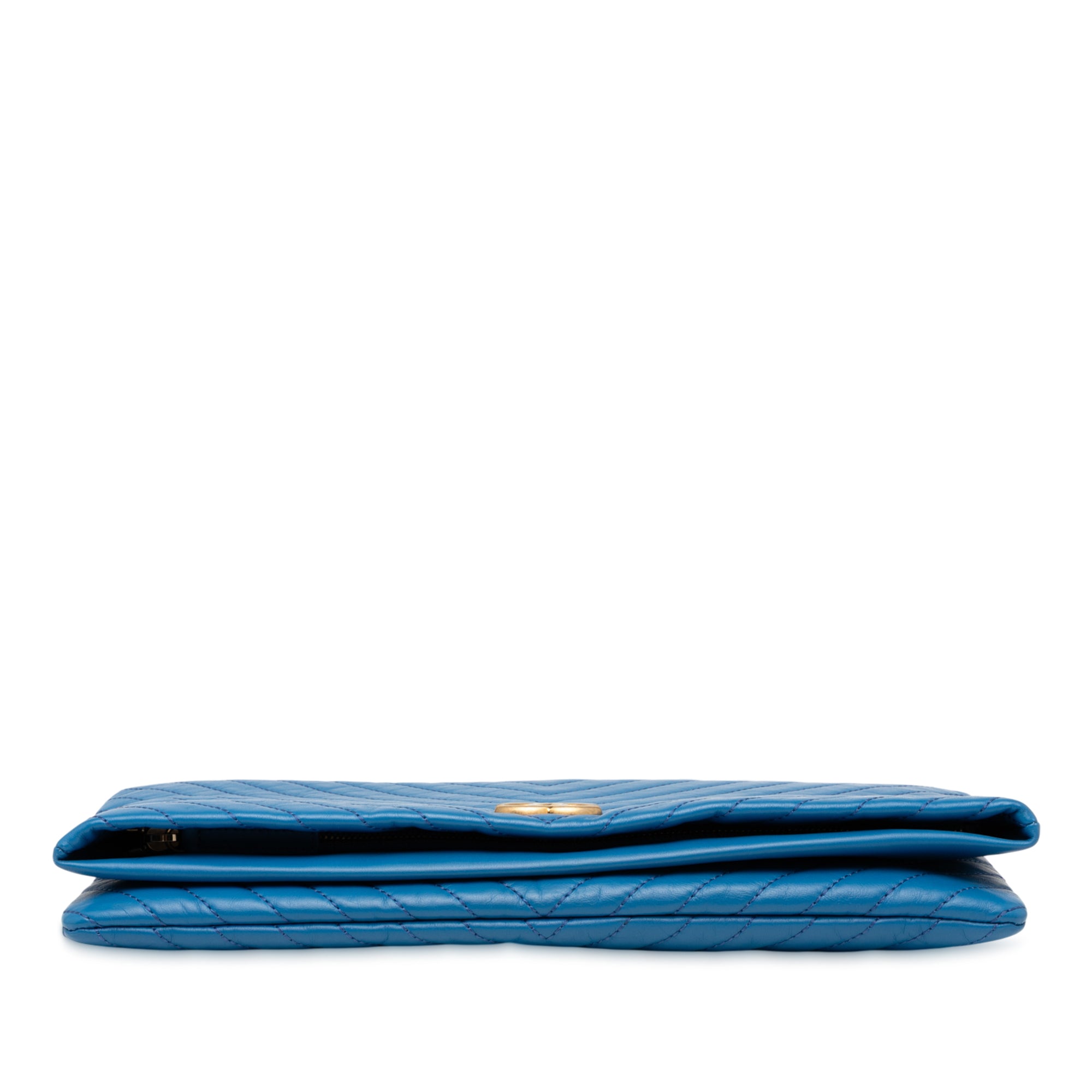 CC Chevron Lambskin Fold Over Clutch