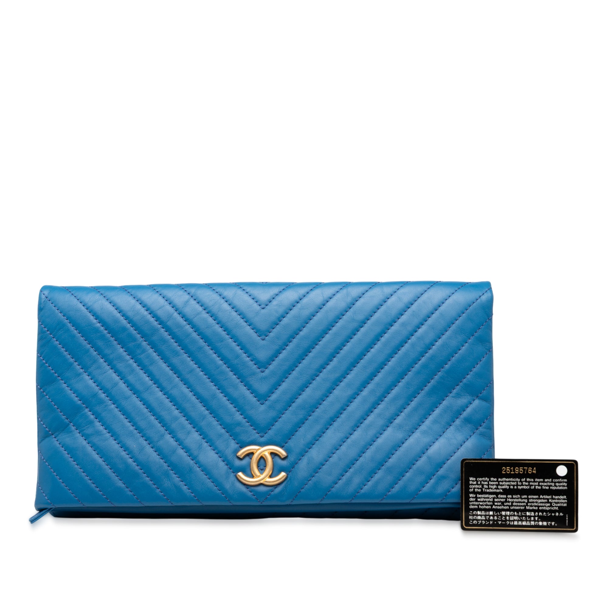 CC Chevron Lambskin Fold Over Clutch